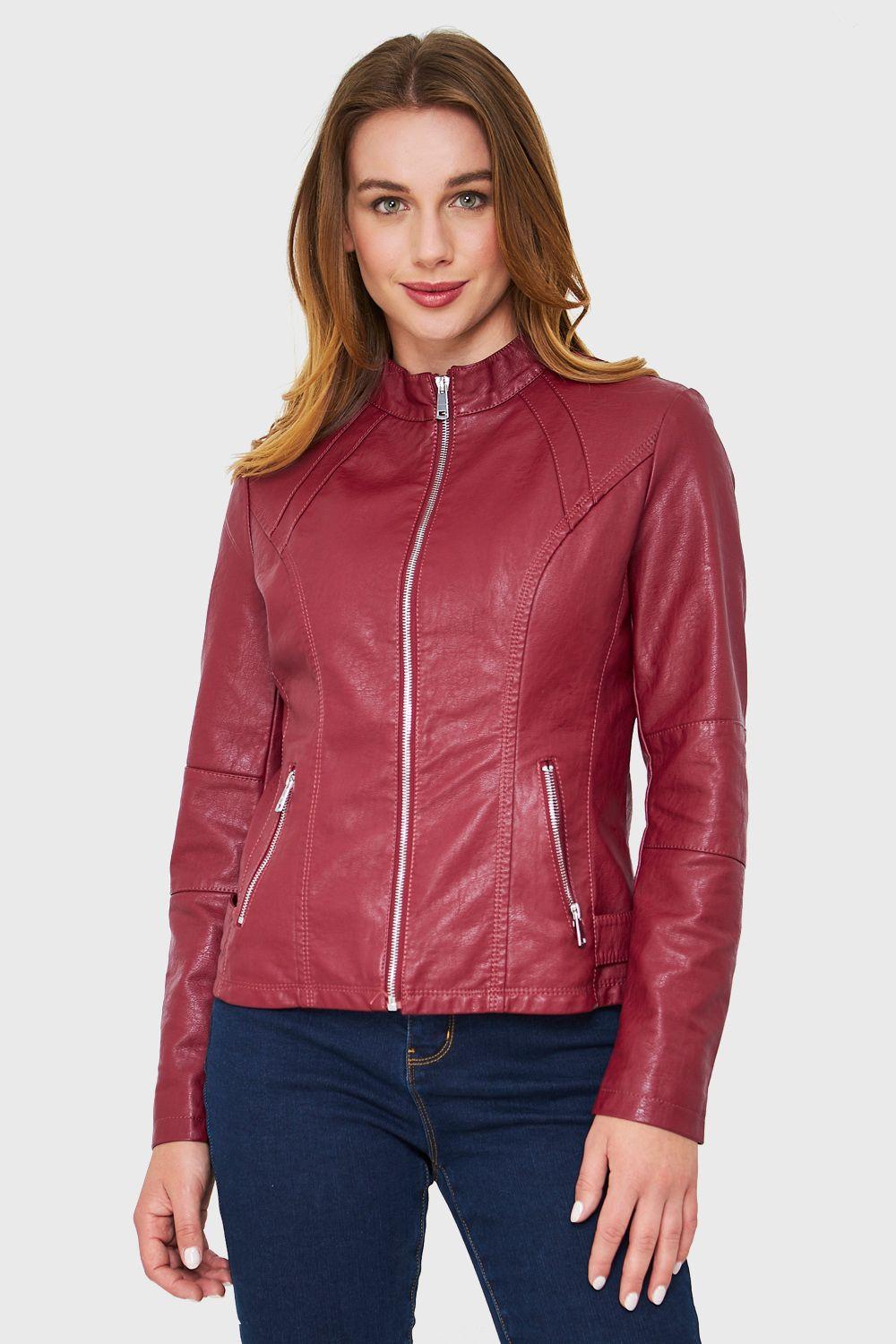 Chaqueta Cuello Mao Ecocuero Burdeos Nicopoly-4