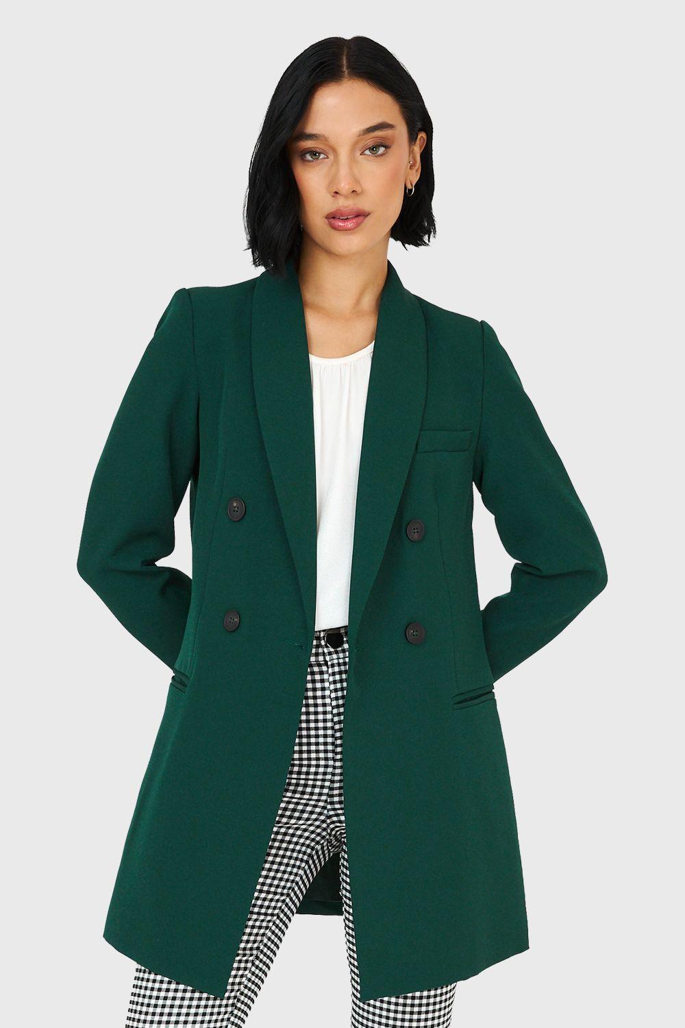 Blazer Largo Cuello Cruzado Verde Oscuro Nicopoly-0