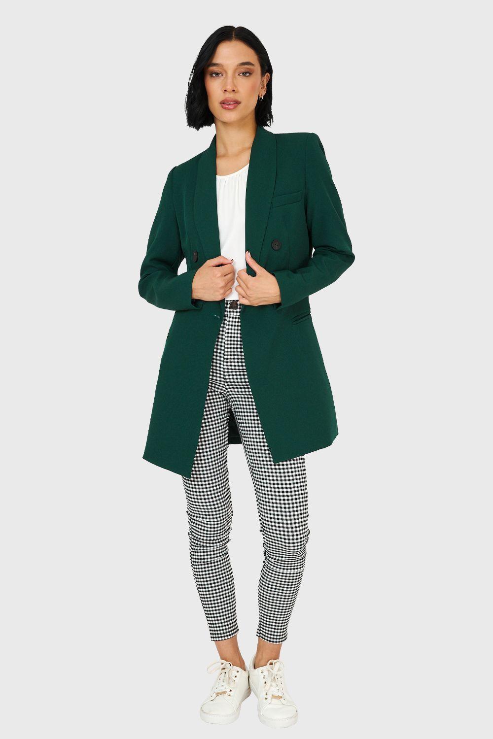 Blazer Largo Cuello Cruzado Verde Oscuro Nicopoly-1