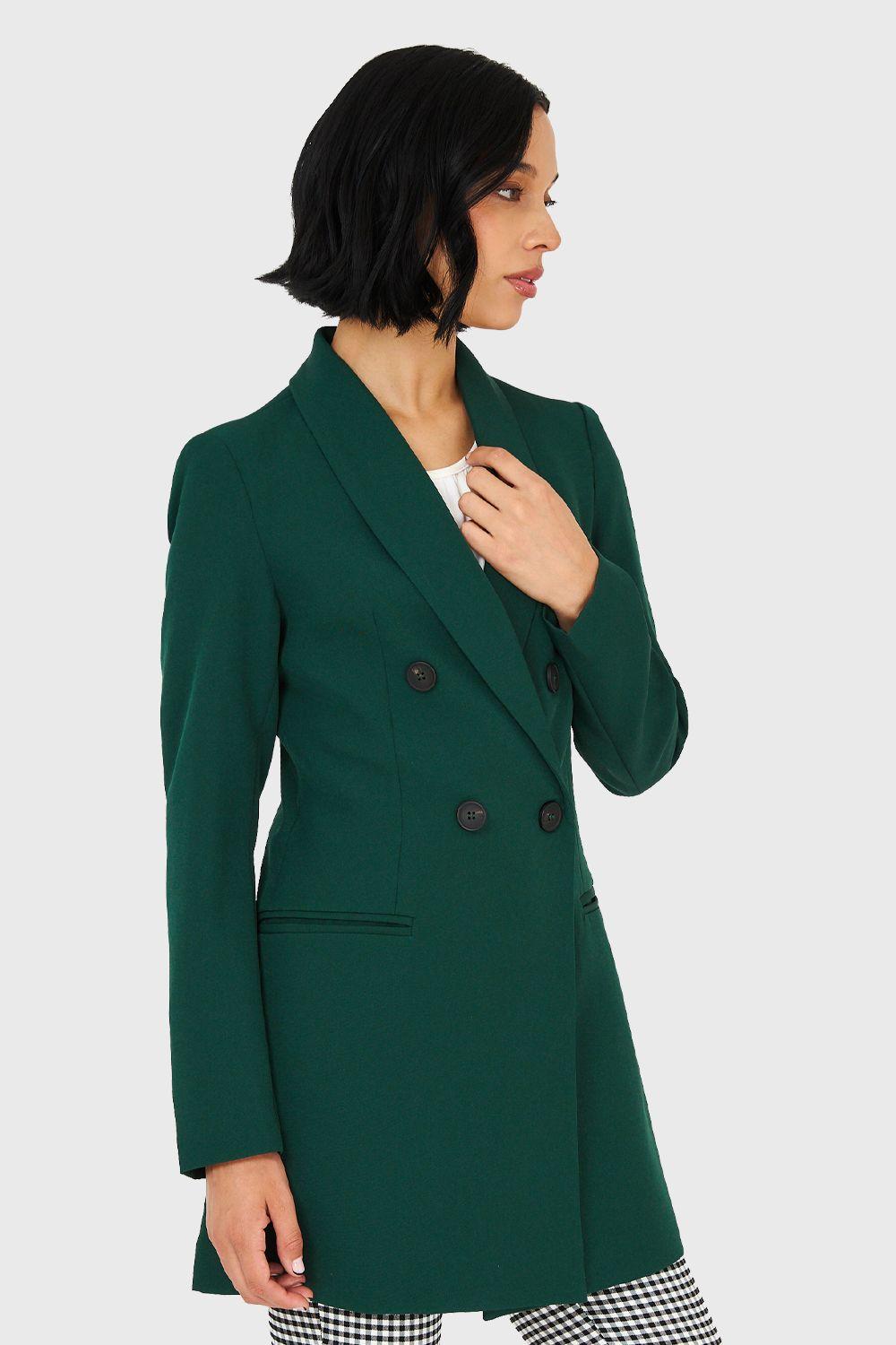 Blazer Largo Cuello Cruzado Verde Oscuro Nicopoly-2