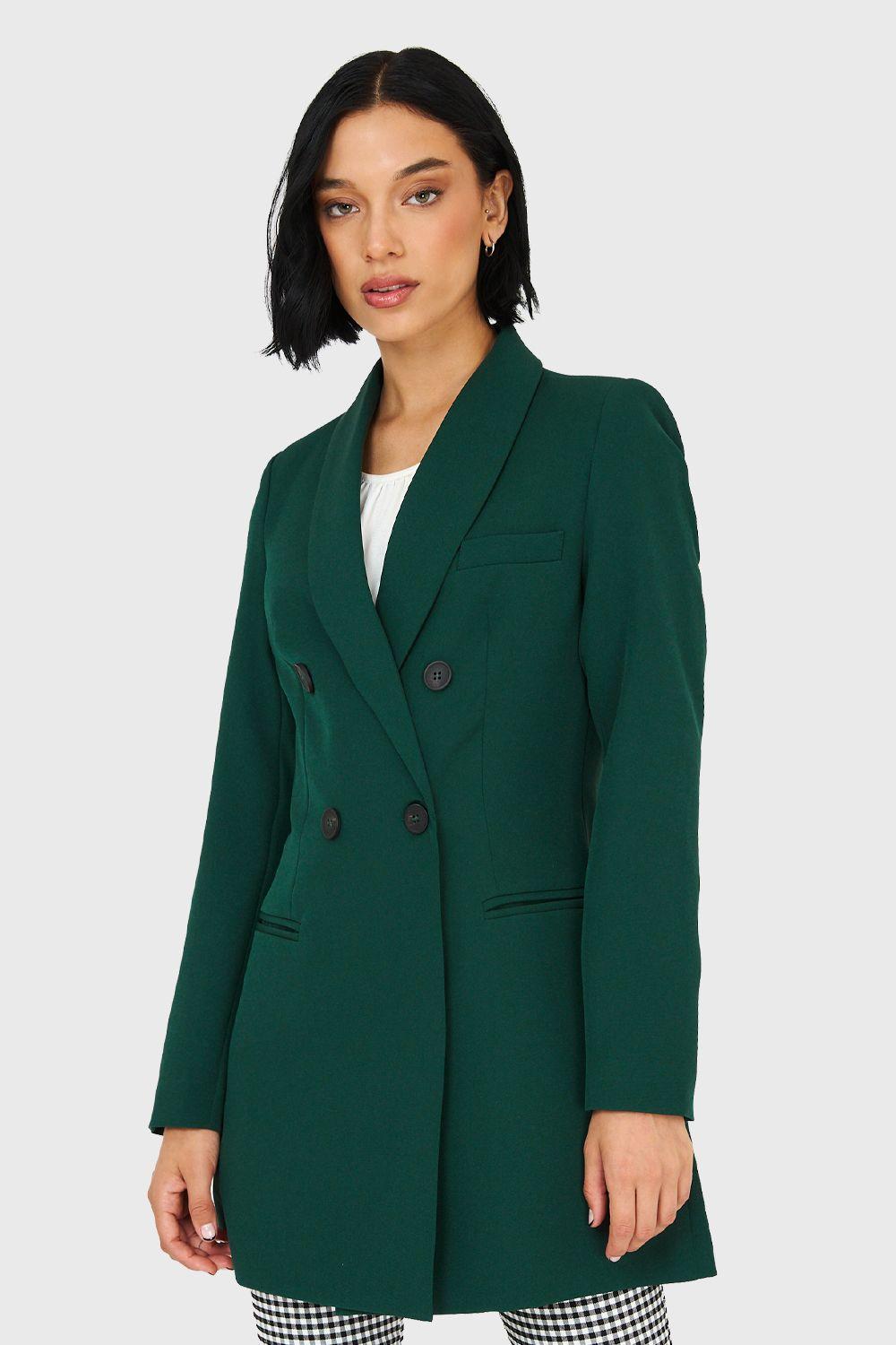 Blazer Largo Cuello Cruzado Verde Oscuro Nicopoly-4