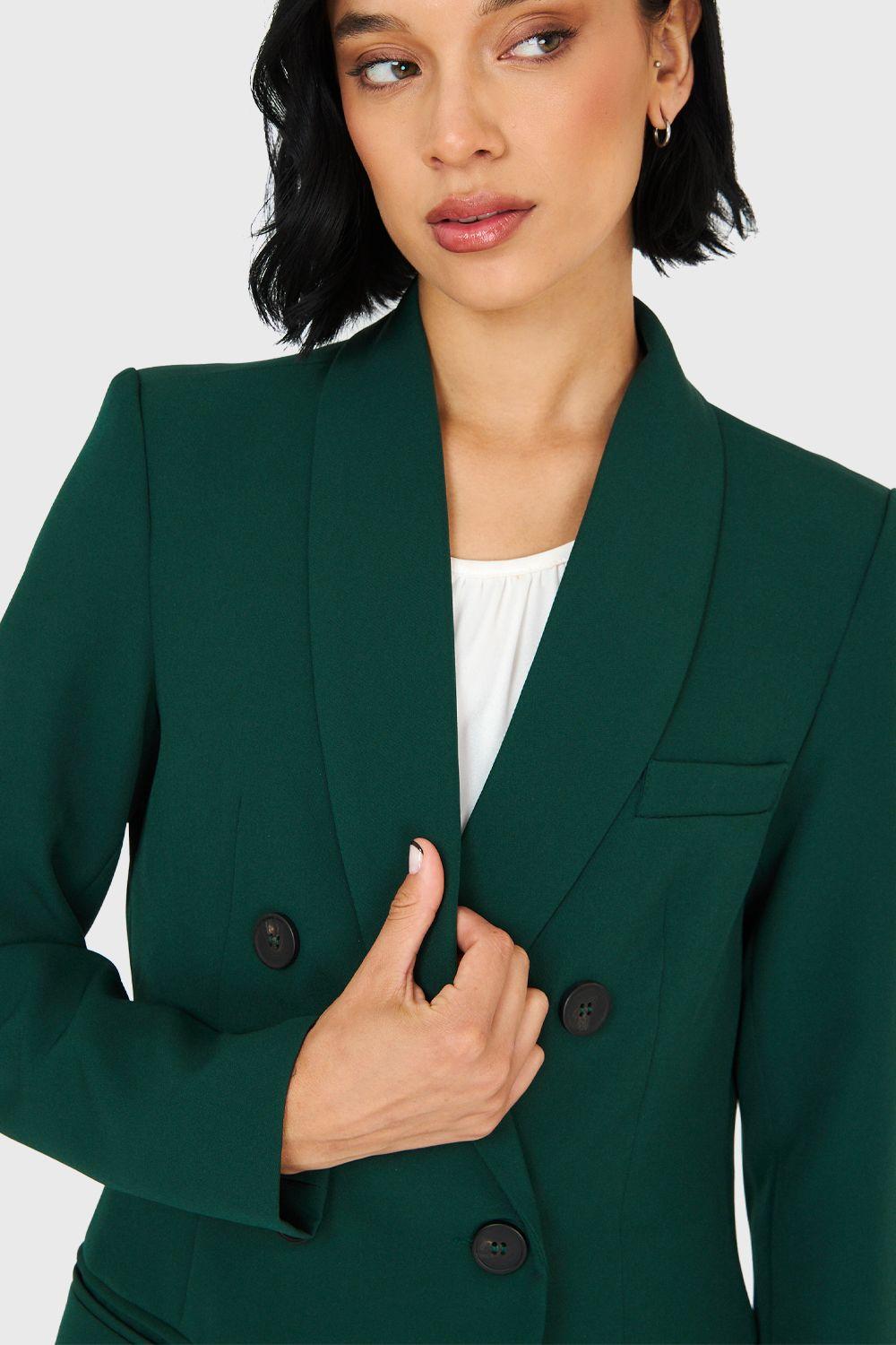 Blazer Largo Cuello Cruzado Verde Oscuro Nicopoly-5