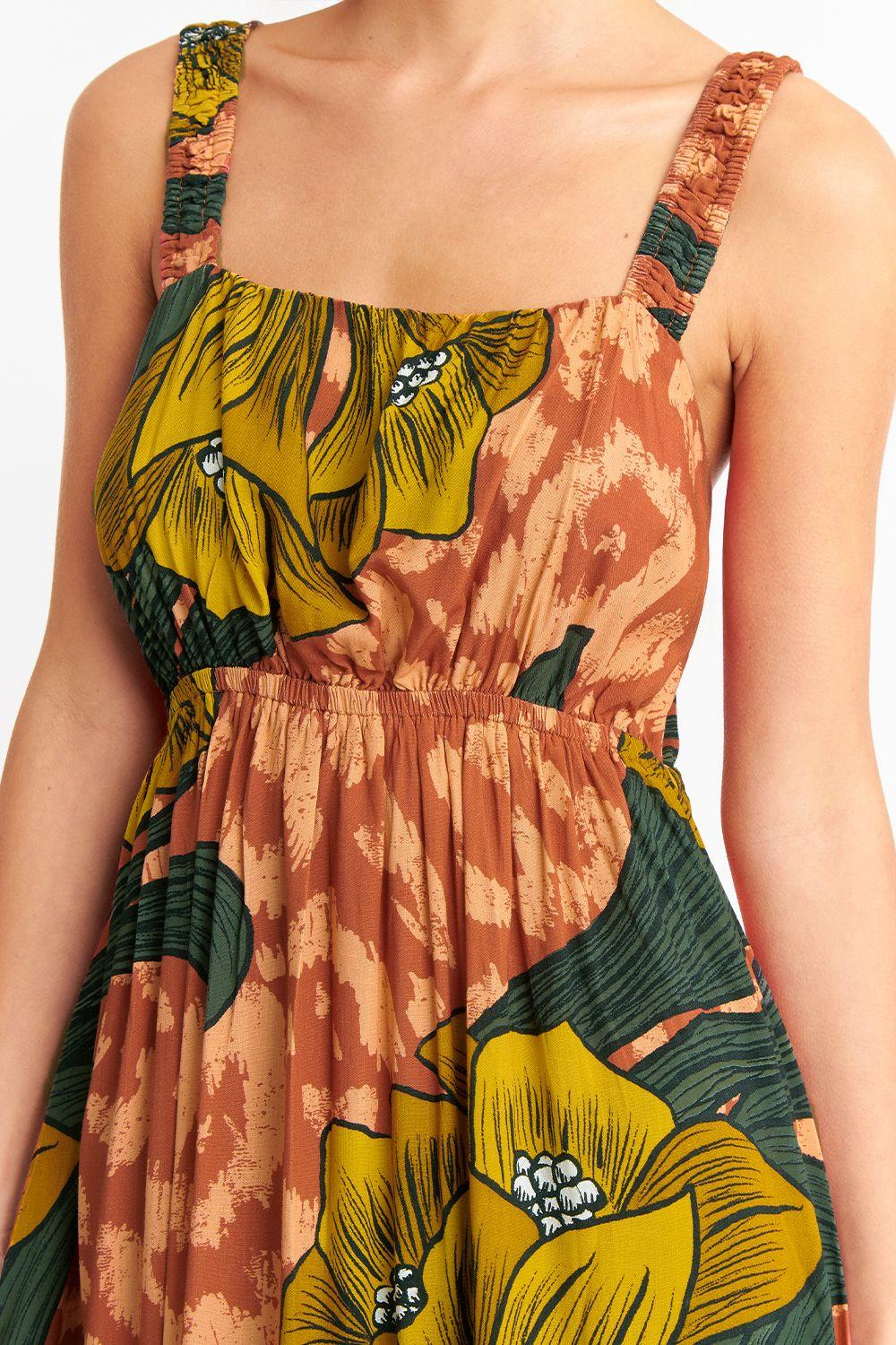 Vestido Cintura Elasticada Flores Naranja Nicopoly-5