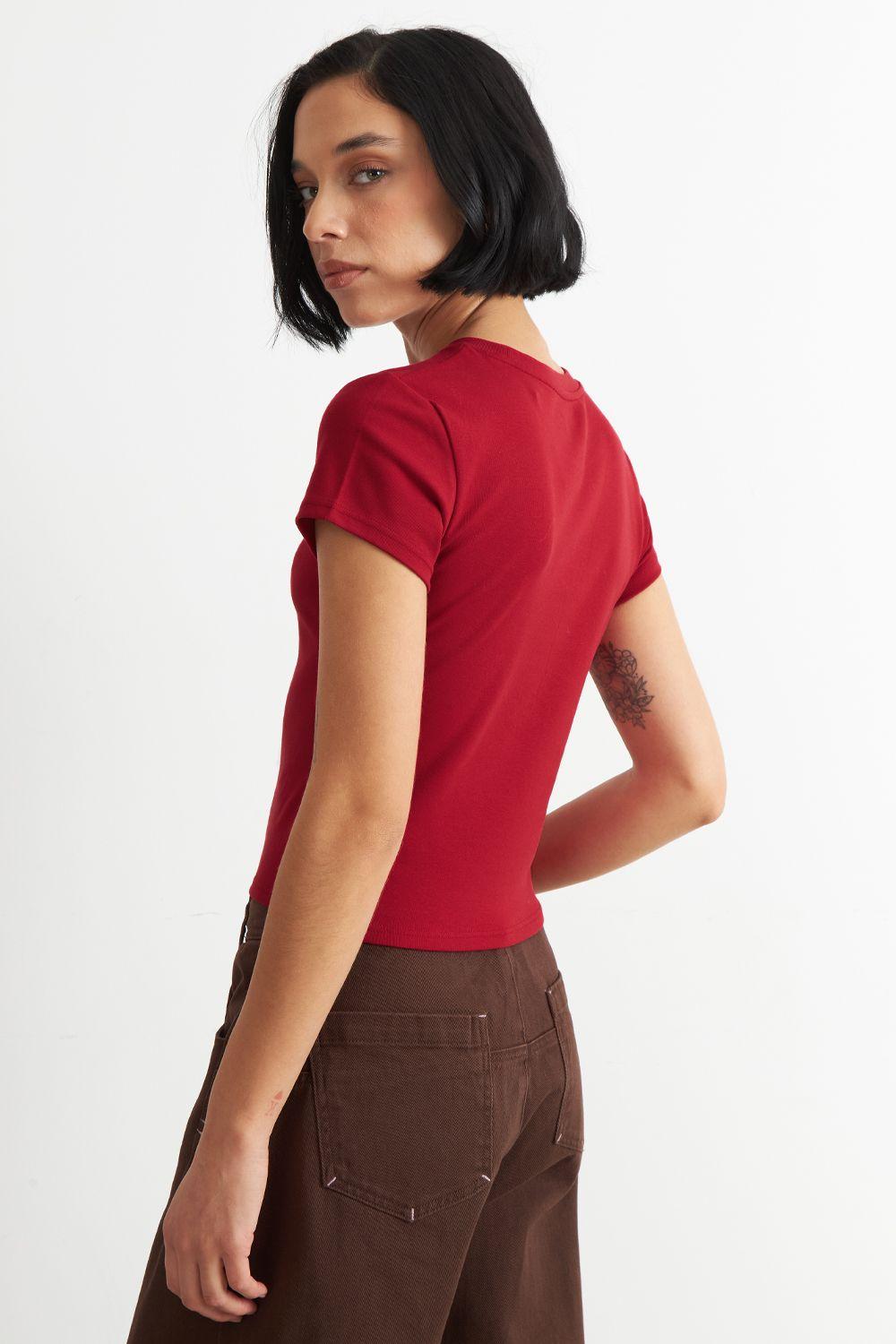 Polera Manga Corta Básica Rojo Nicopoly-3