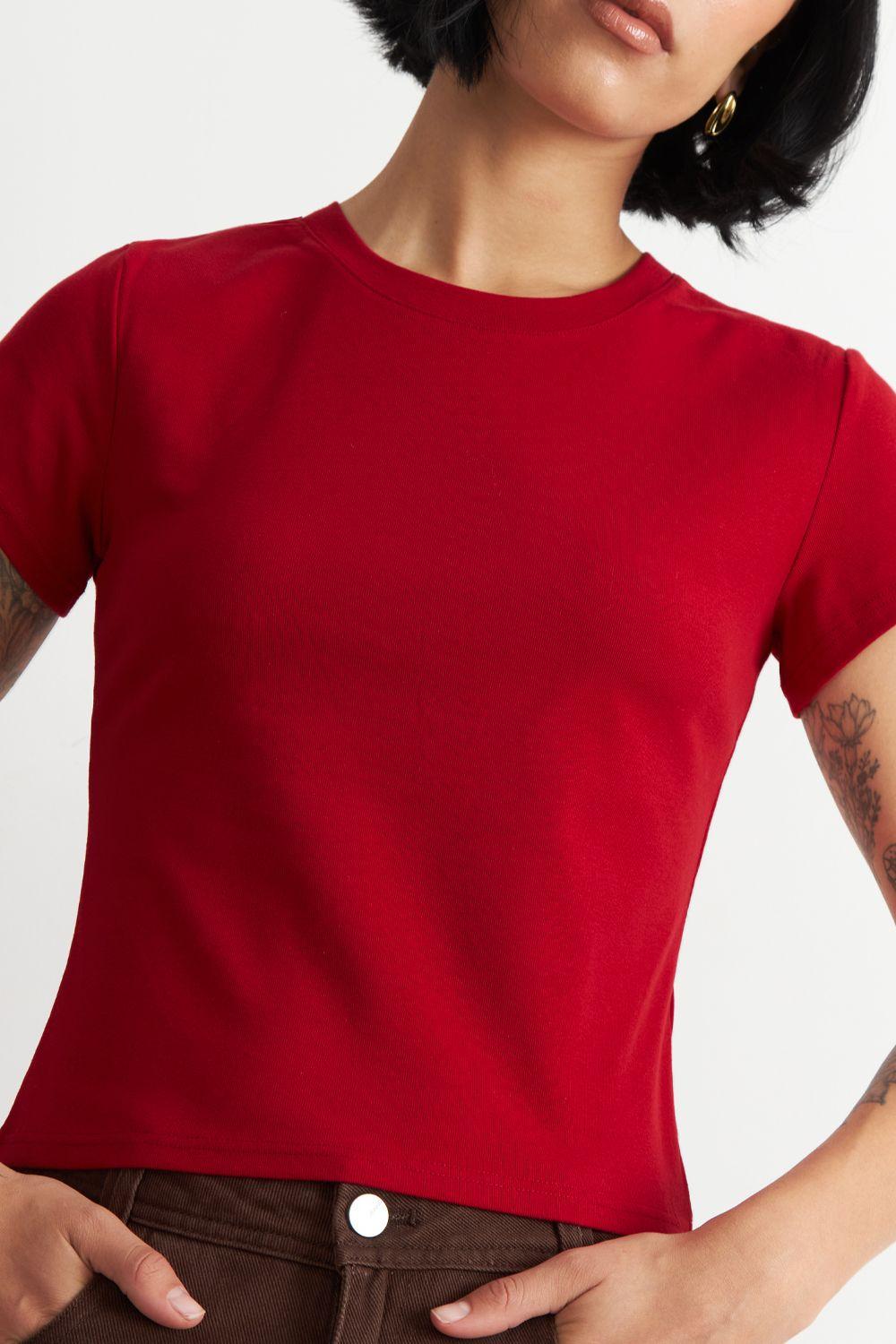 Polera Manga Corta Básica Rojo Nicopoly-5