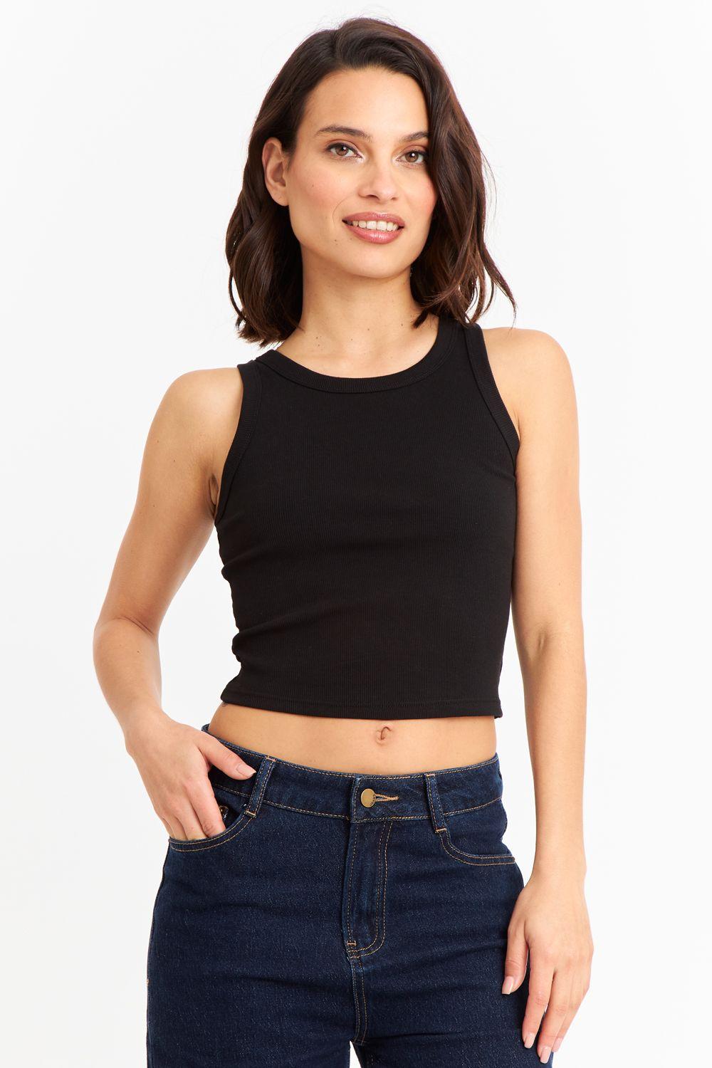 Top Sin Mangas Acanalado Negro Nicopoly-0