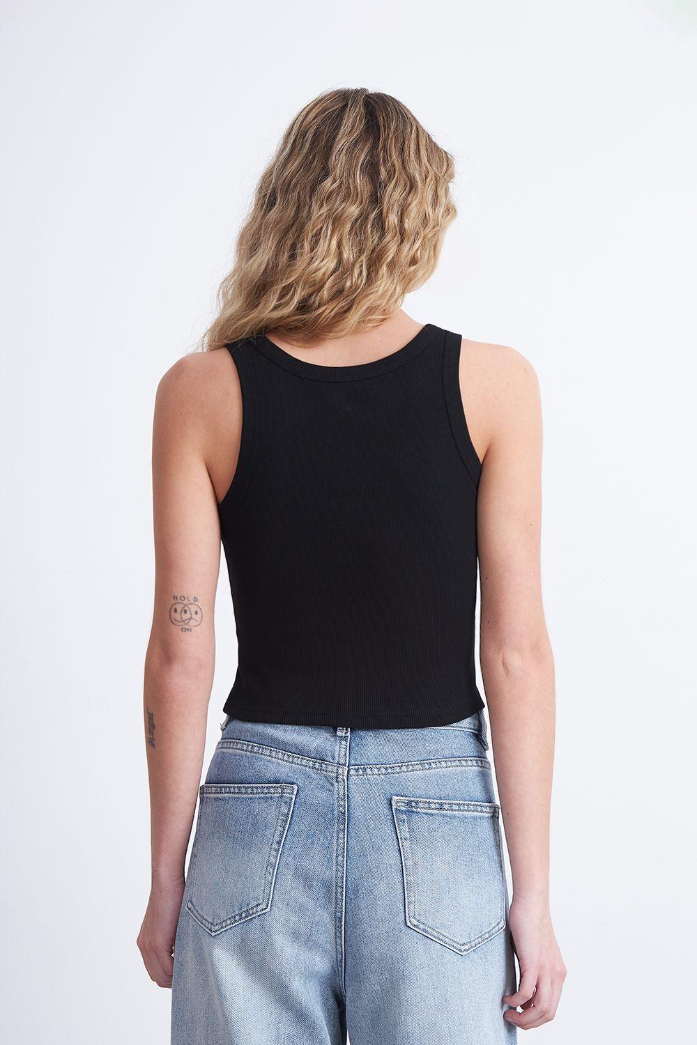 Top Sin Mangas Acanalado Negro Nicopoly-3