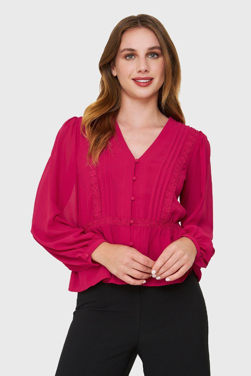 Blusa Peplum Botones Rojo Amaranto Nicopoly-0