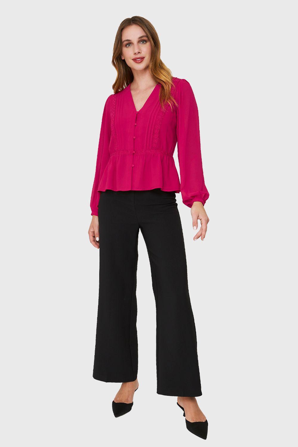 Blusa Peplum Botones Rojo Amaranto Nicopoly-1