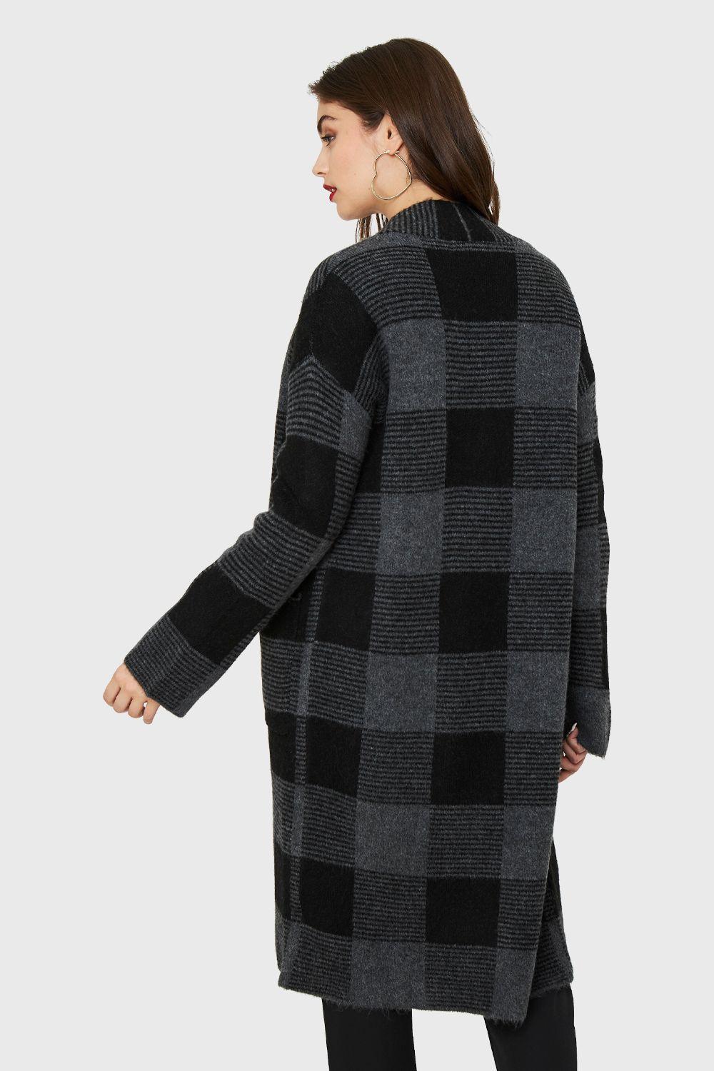 Cárdigan Largo Cuadros Grafito Nicopoly-3