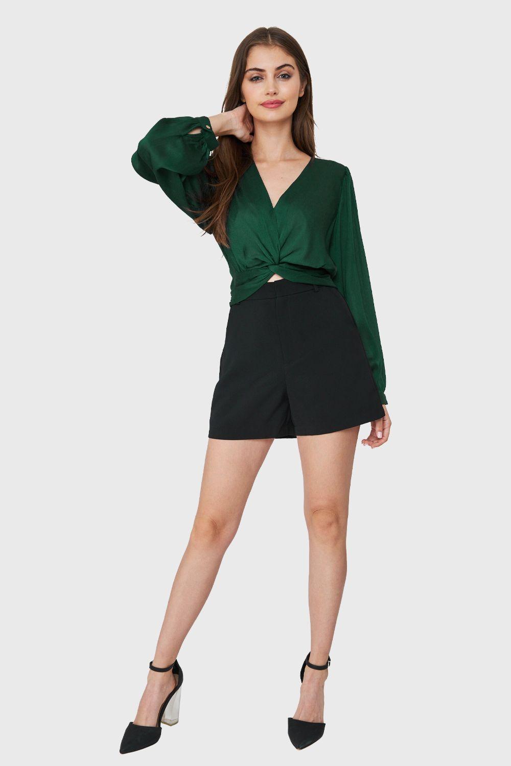 Blusa Crop Nudo Verde Oscuro Nicopoly-1
