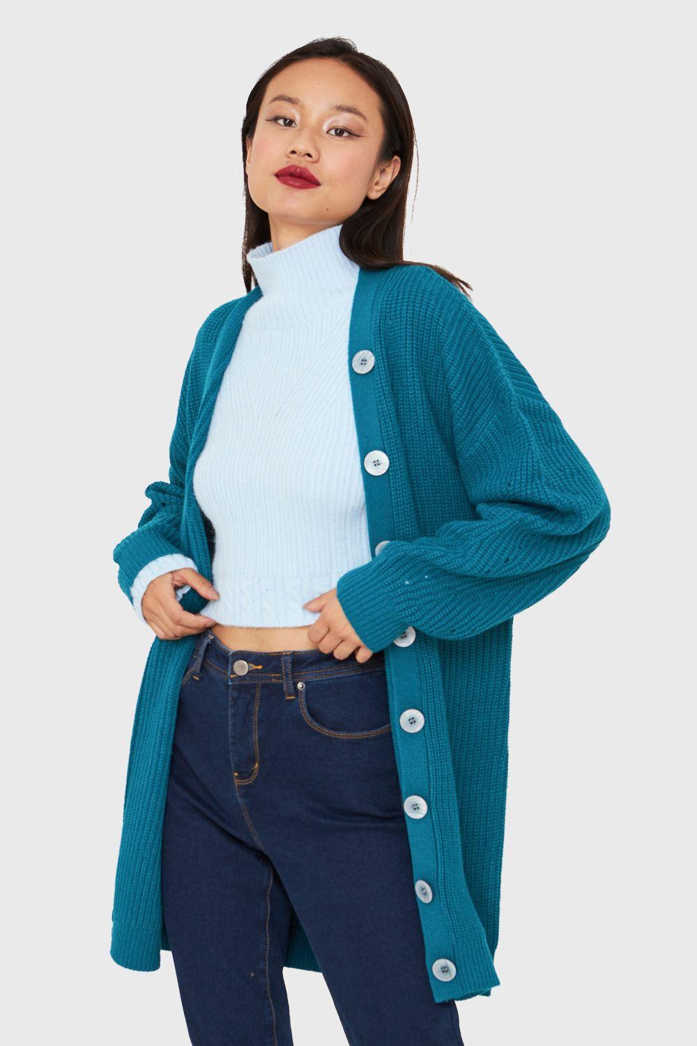 Cárdigan Básico Oversize Azul Petróleo Nicopoly-0