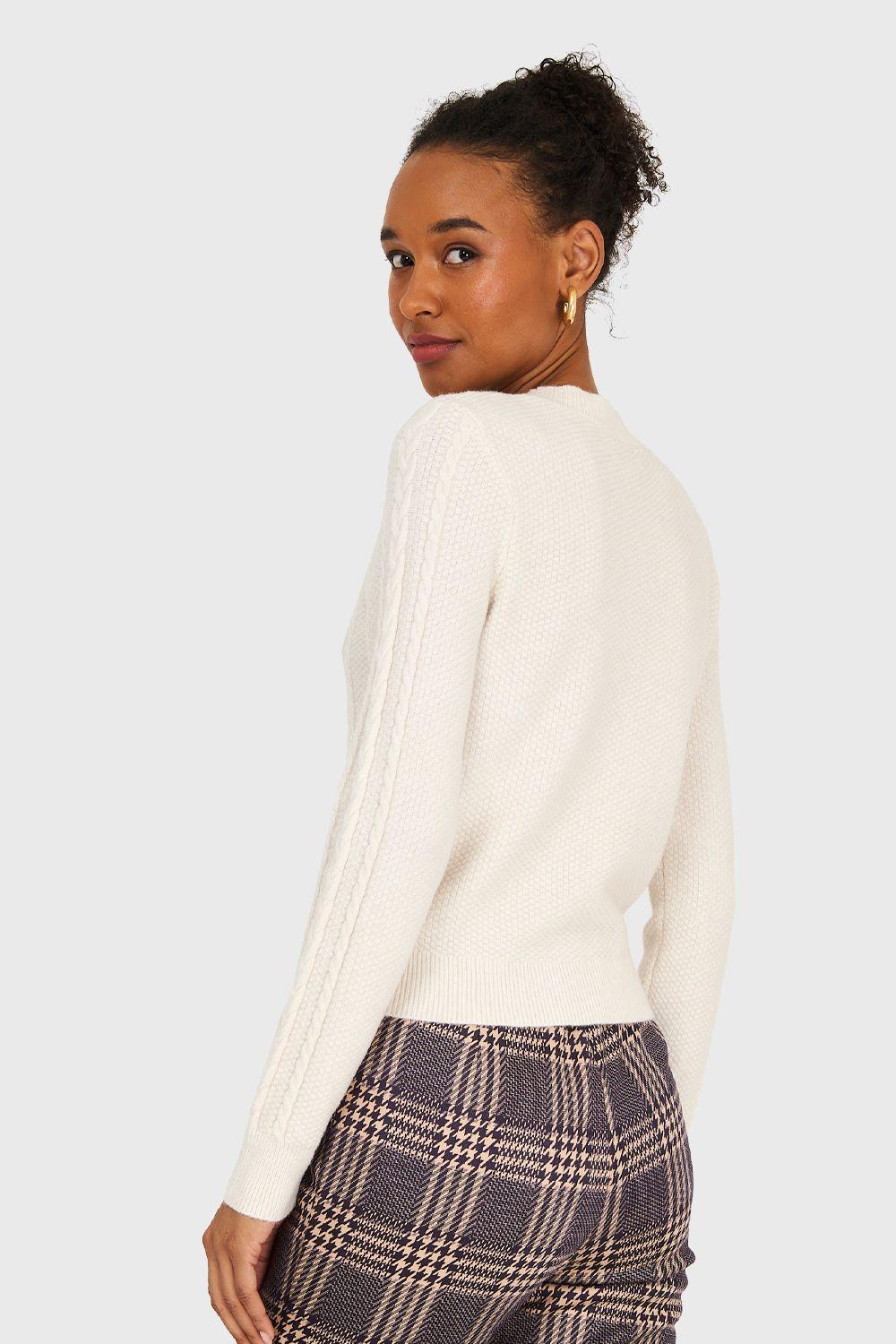 Sweater Diseño Trenzado Blanco Invierno Nicopoly-3