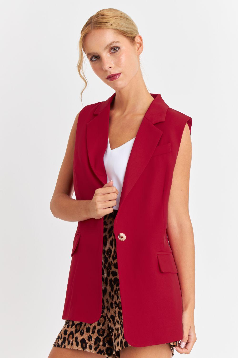 Blazer Sin Mangas Bolsillos Burdeos Nicopoly-2