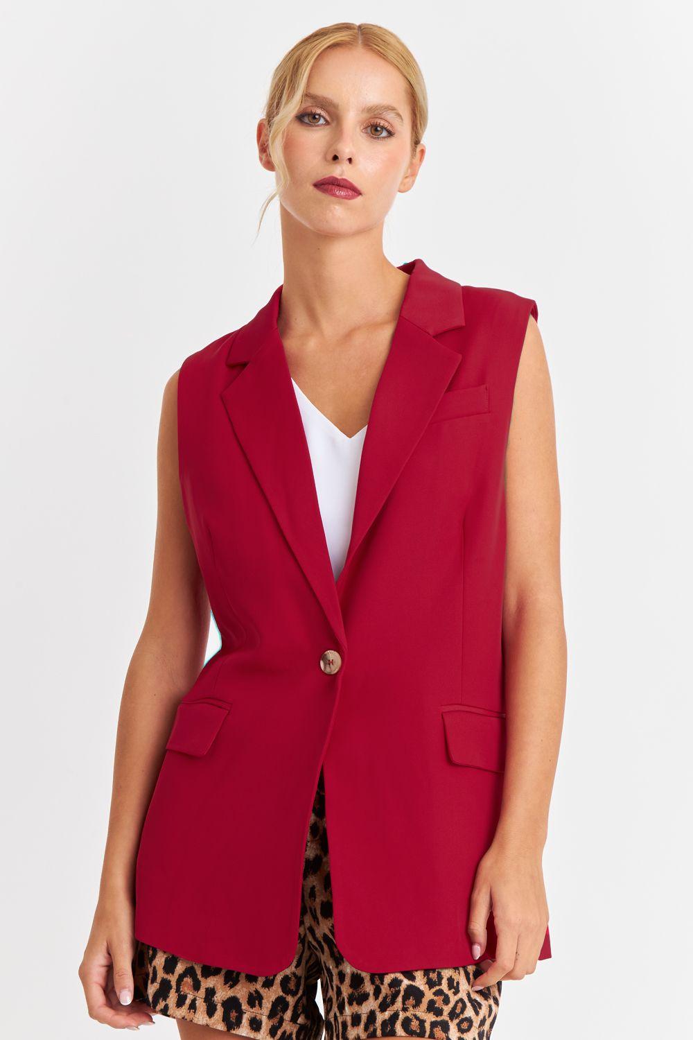 Blazer Sin Mangas Bolsillos Burdeos Nicopoly-4