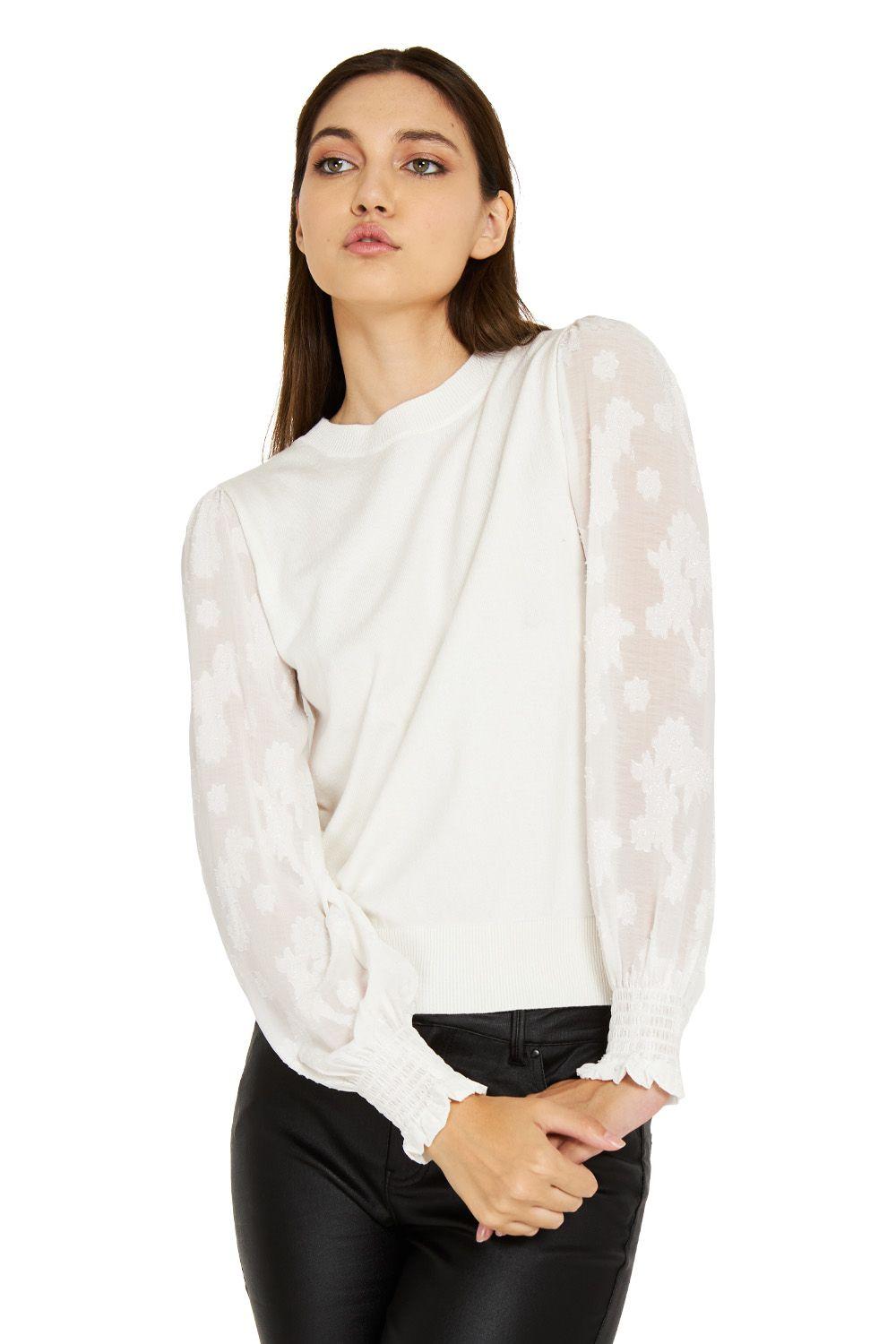 Sweater Manga Floral Blanco Nicopoly-0
