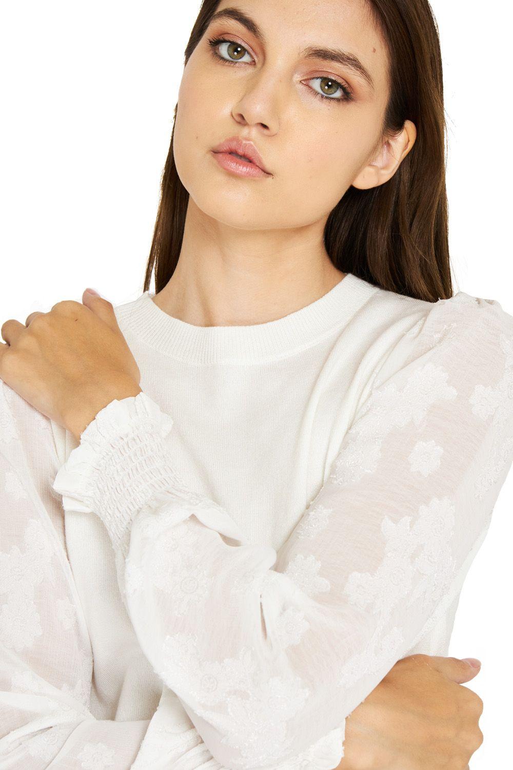 Sweater Manga Floral Blanco Nicopoly-4