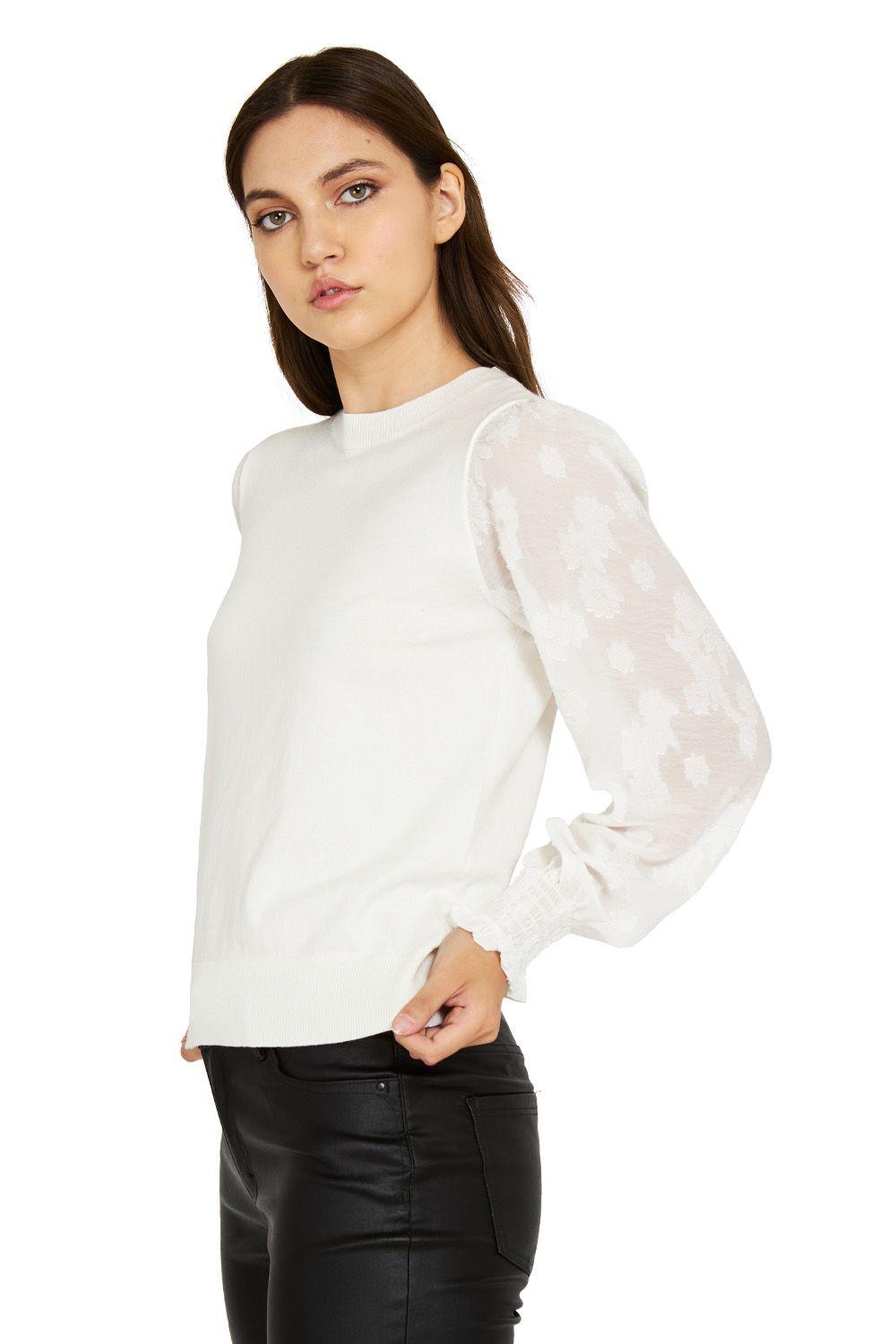 Sweater Manga Floral Blanco Nicopoly-2