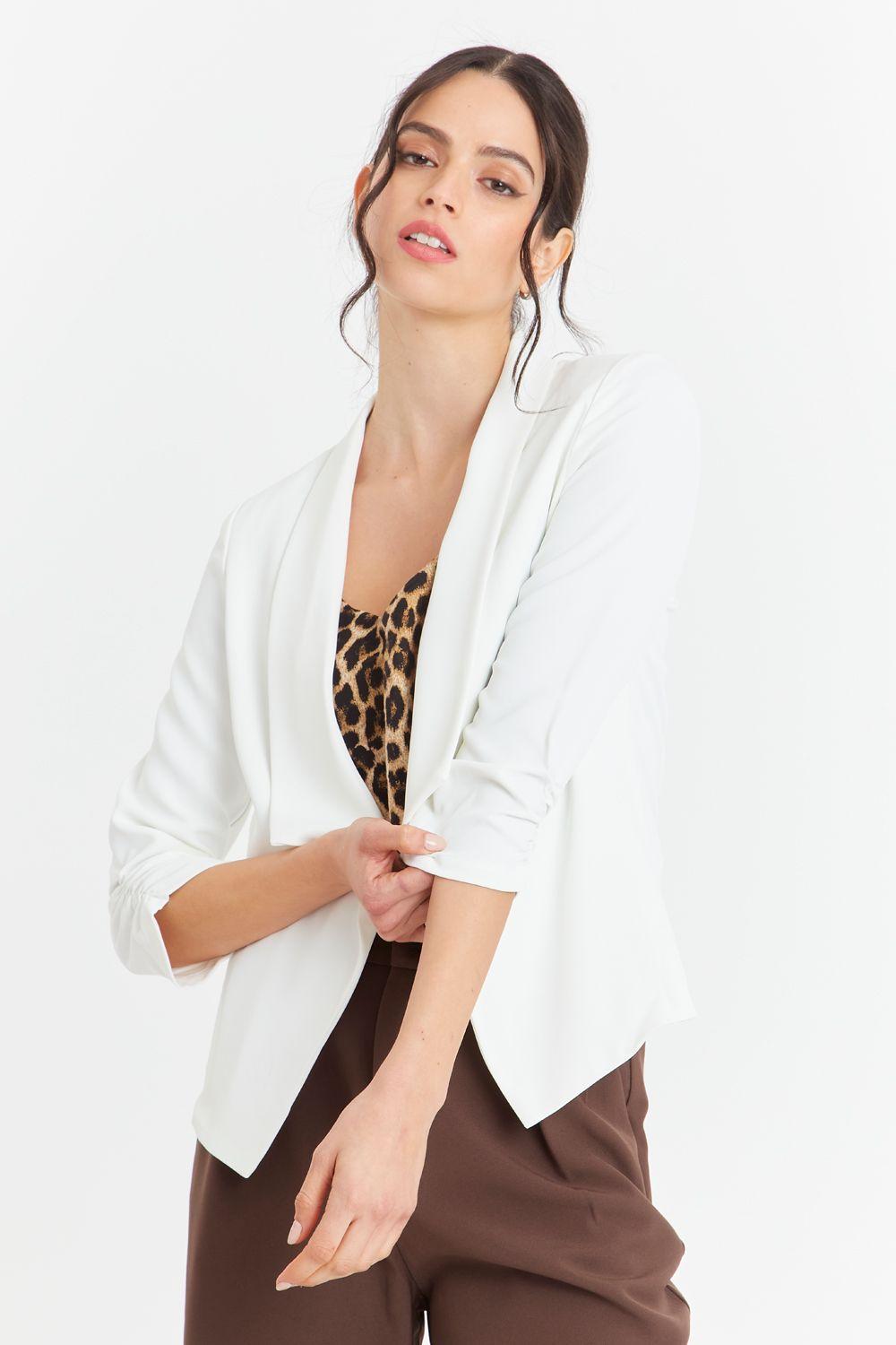 Blazer Manga Detalle Drapeado Blanco Nicopoly-0