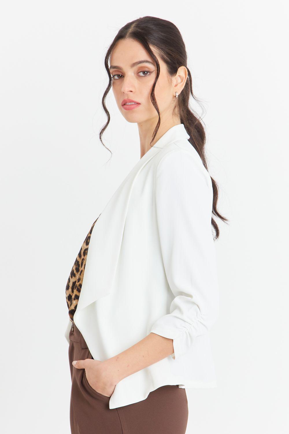 Blazer Manga Detalle Drapeado Blanco Nicopoly-2