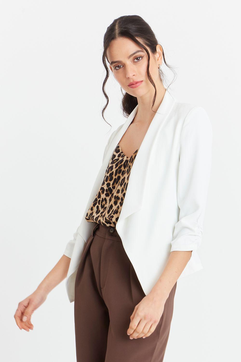 Blazer Manga Detalle Drapeado Blanco Nicopoly-3