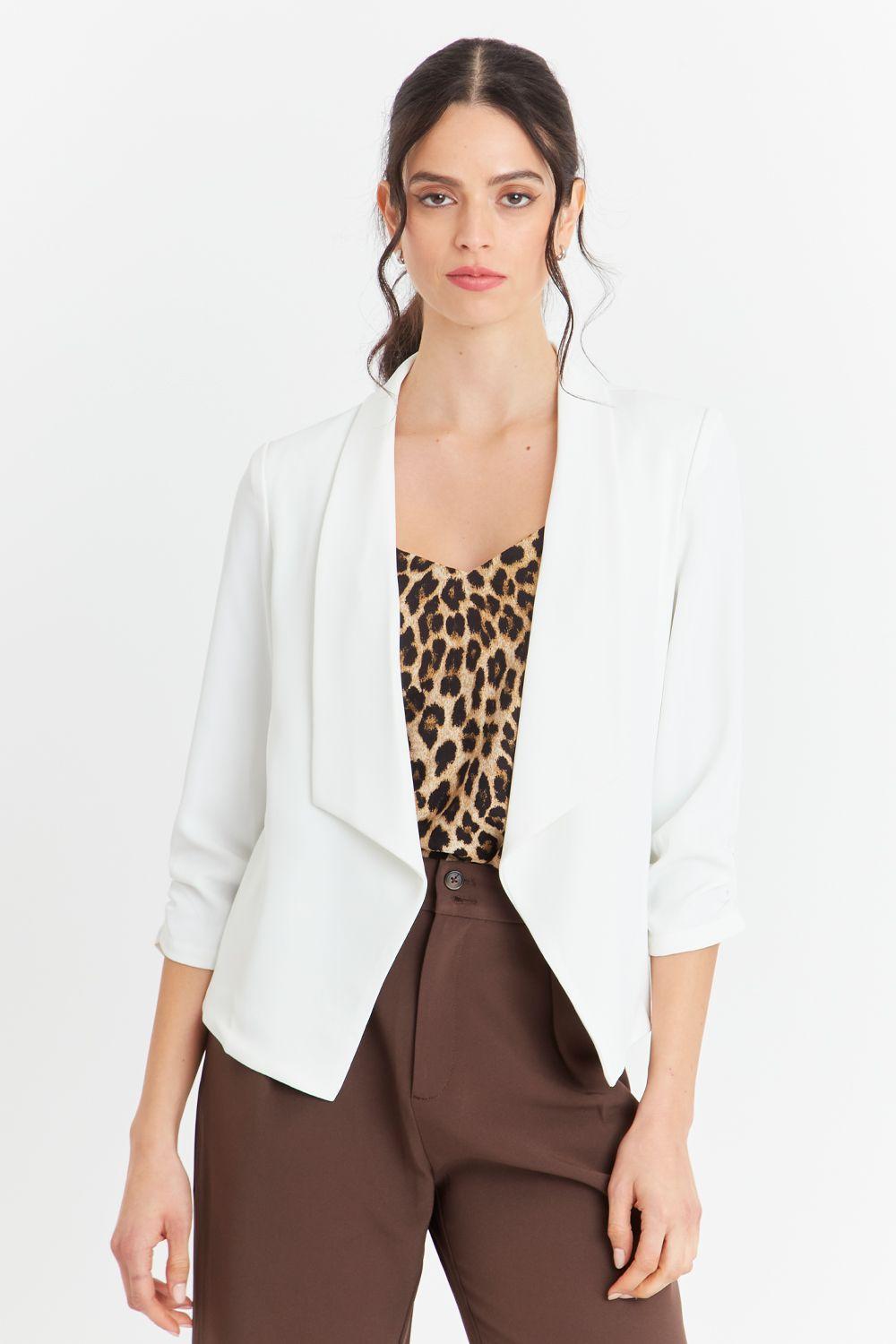 Blazer Manga Detalle Drapeado Blanco Nicopoly-4