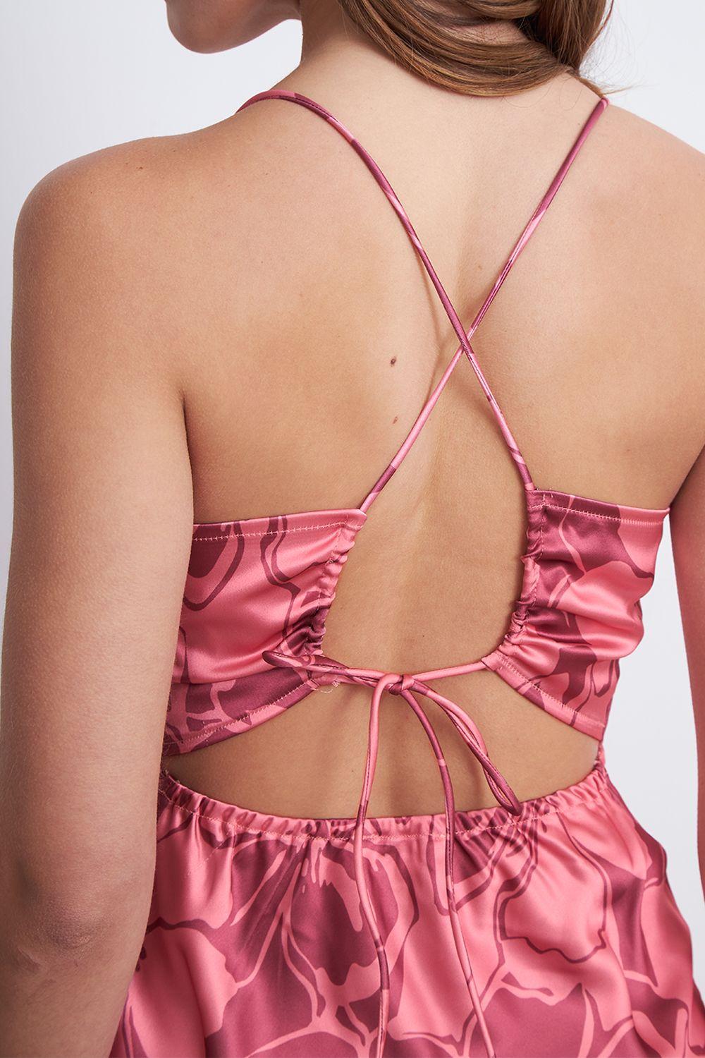 Vestido Tipo Satín Flores Rosado Nicopoly-5