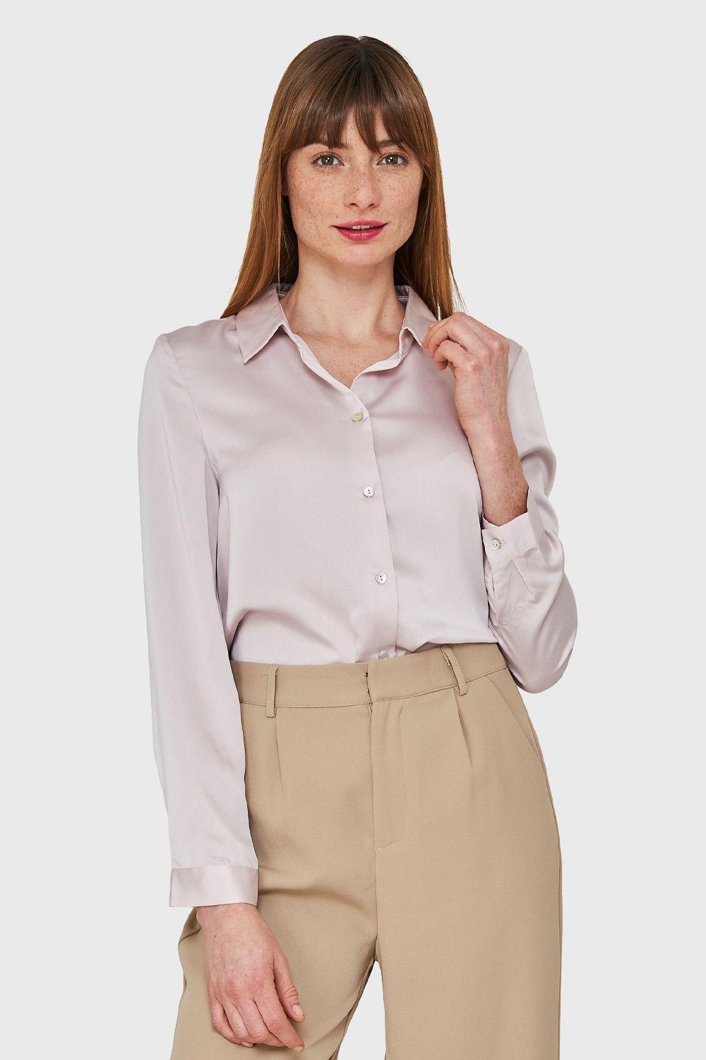 Blusa Camisera Tipo Satín Palo Rosa Nicopoly-0