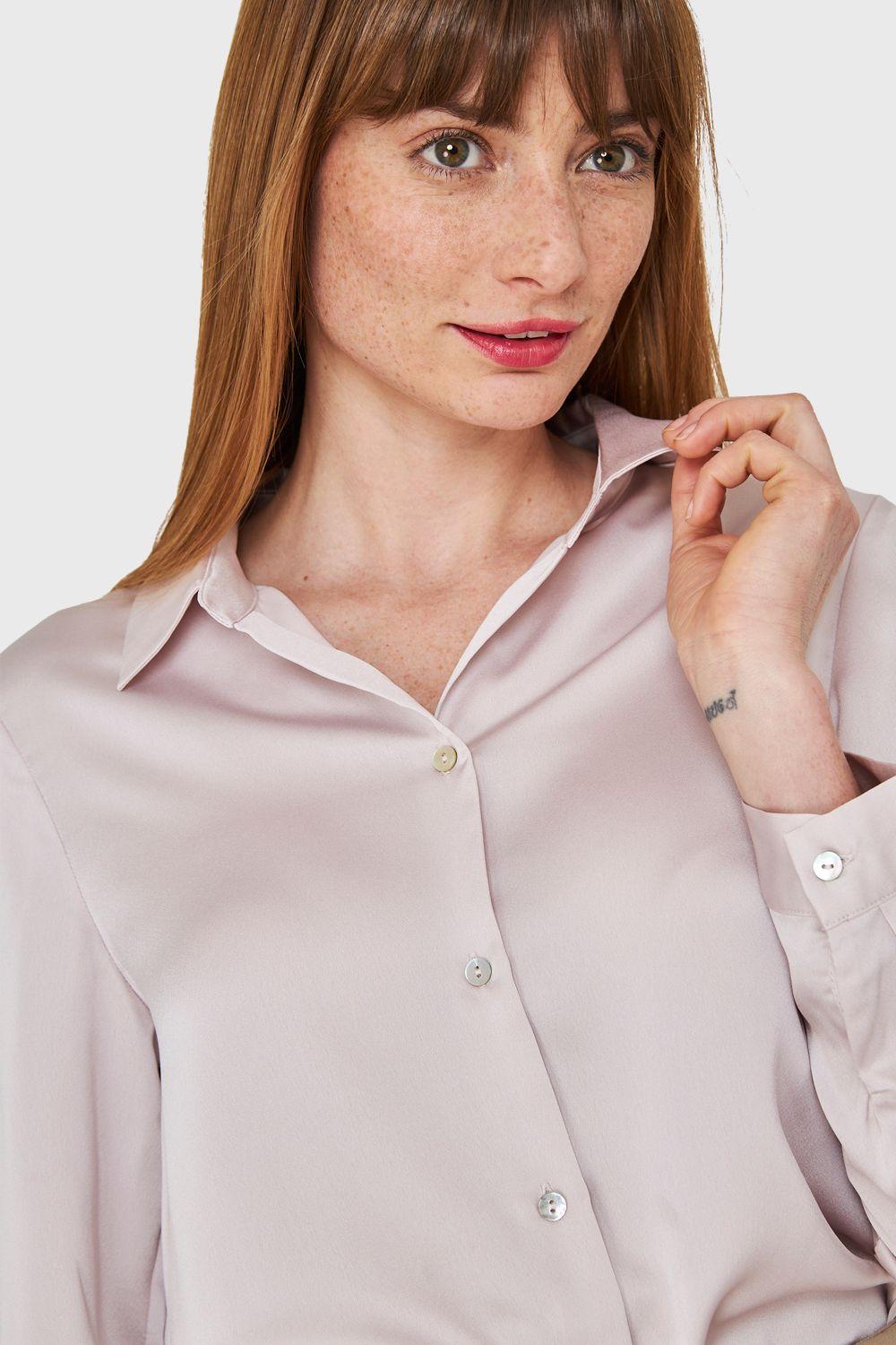 Blusa Camisera Tipo Satín Palo Rosa Nicopoly-5