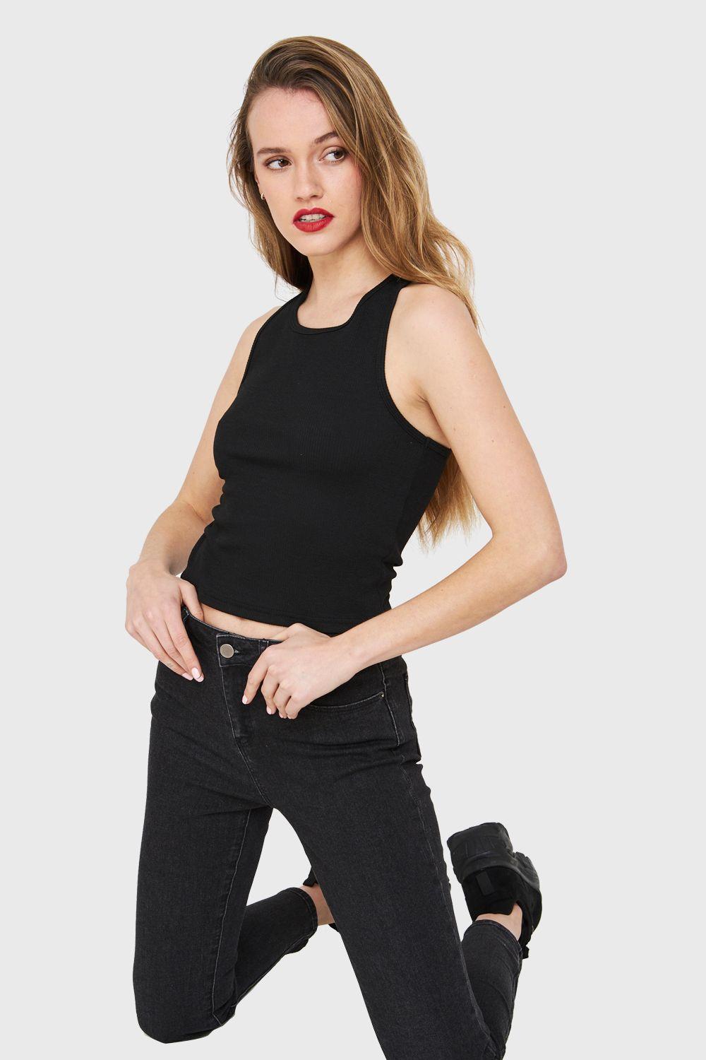 Crop Top Elasticado Negro Nicopoly-0