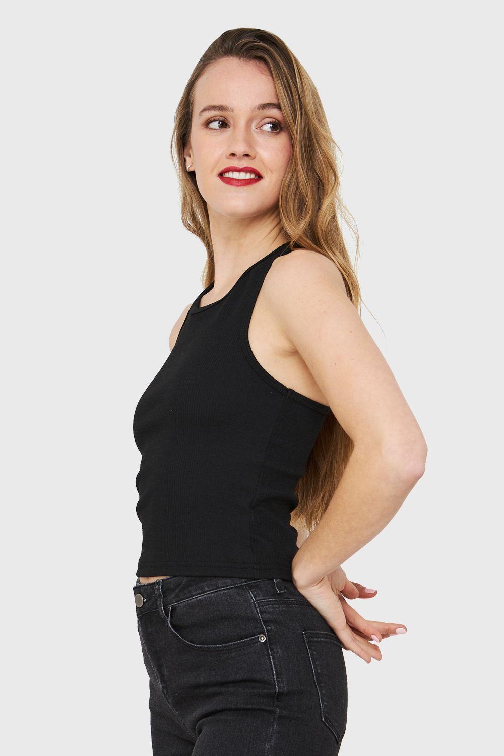Crop Top Elasticado Negro Nicopoly-2