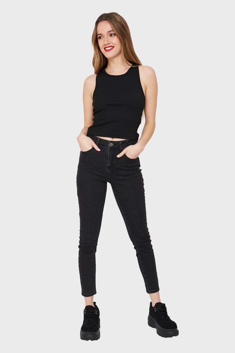 Crop Top Elasticado Negro Nicopoly-1
