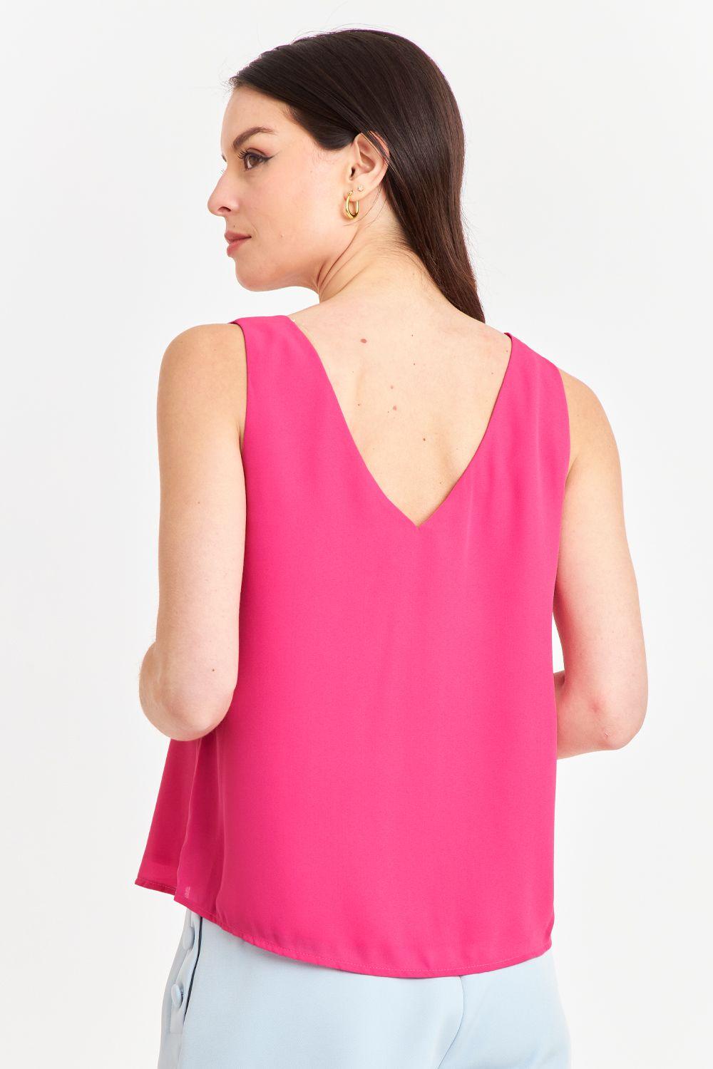 Blusa Básica Escote en V Rosado Nicopoly-3