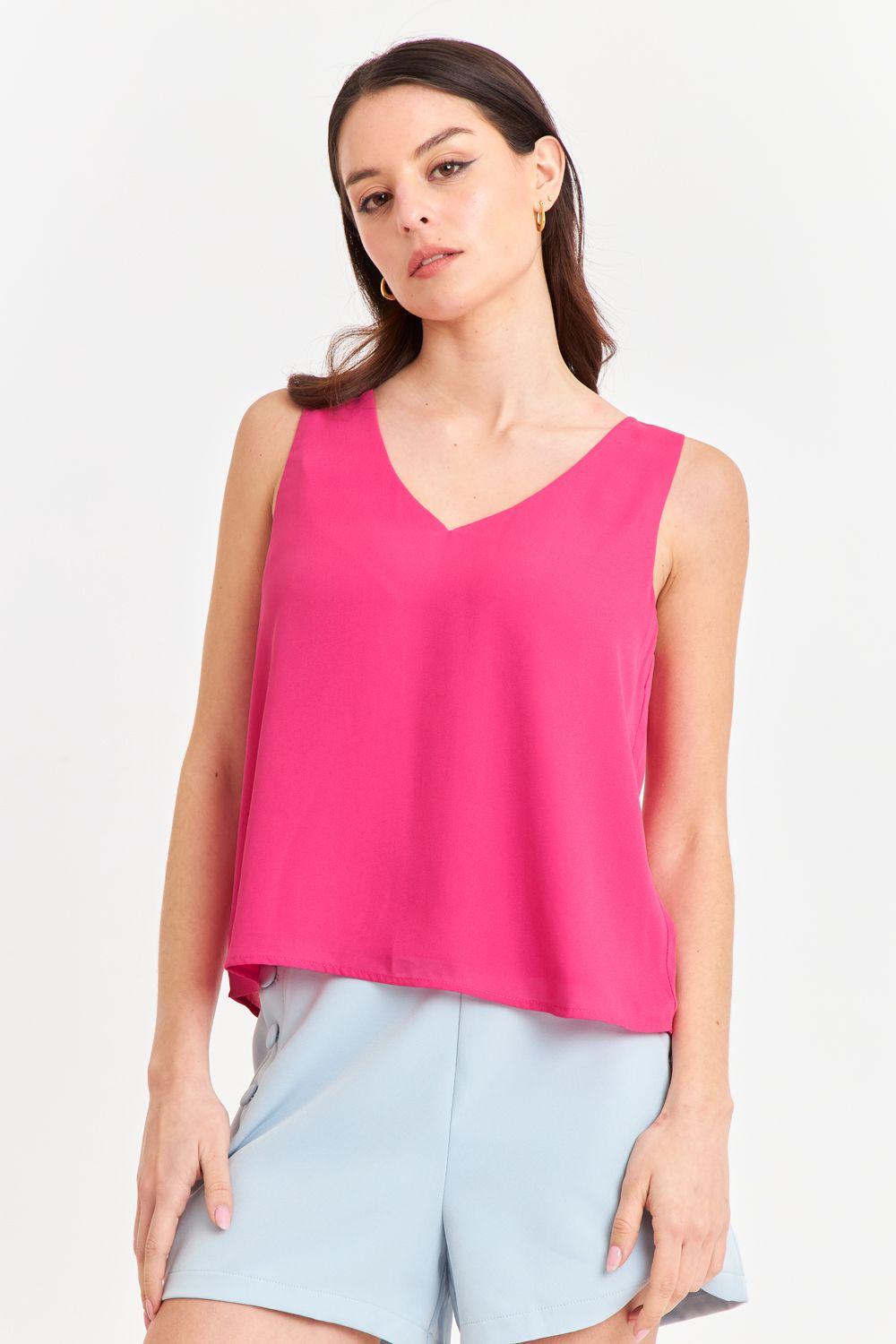 Blusa Básica Escote en V Rosado Nicopoly-4