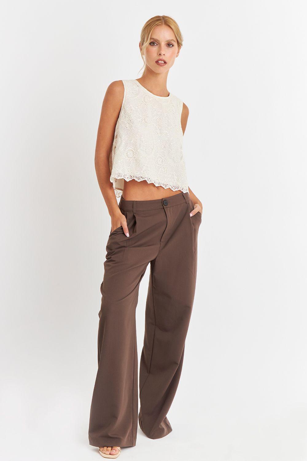 Blusa Encaje Detalle Lentejuelas Blanco Nicopoly-1