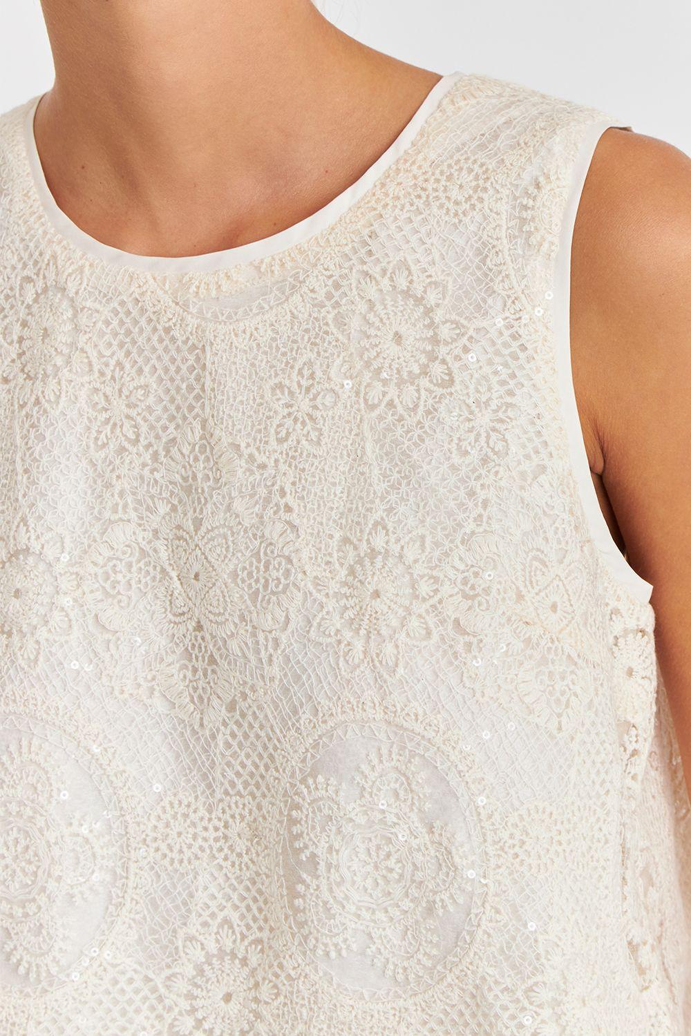 Blusa Encaje Detalle Lentejuelas Blanco Nicopoly-5
