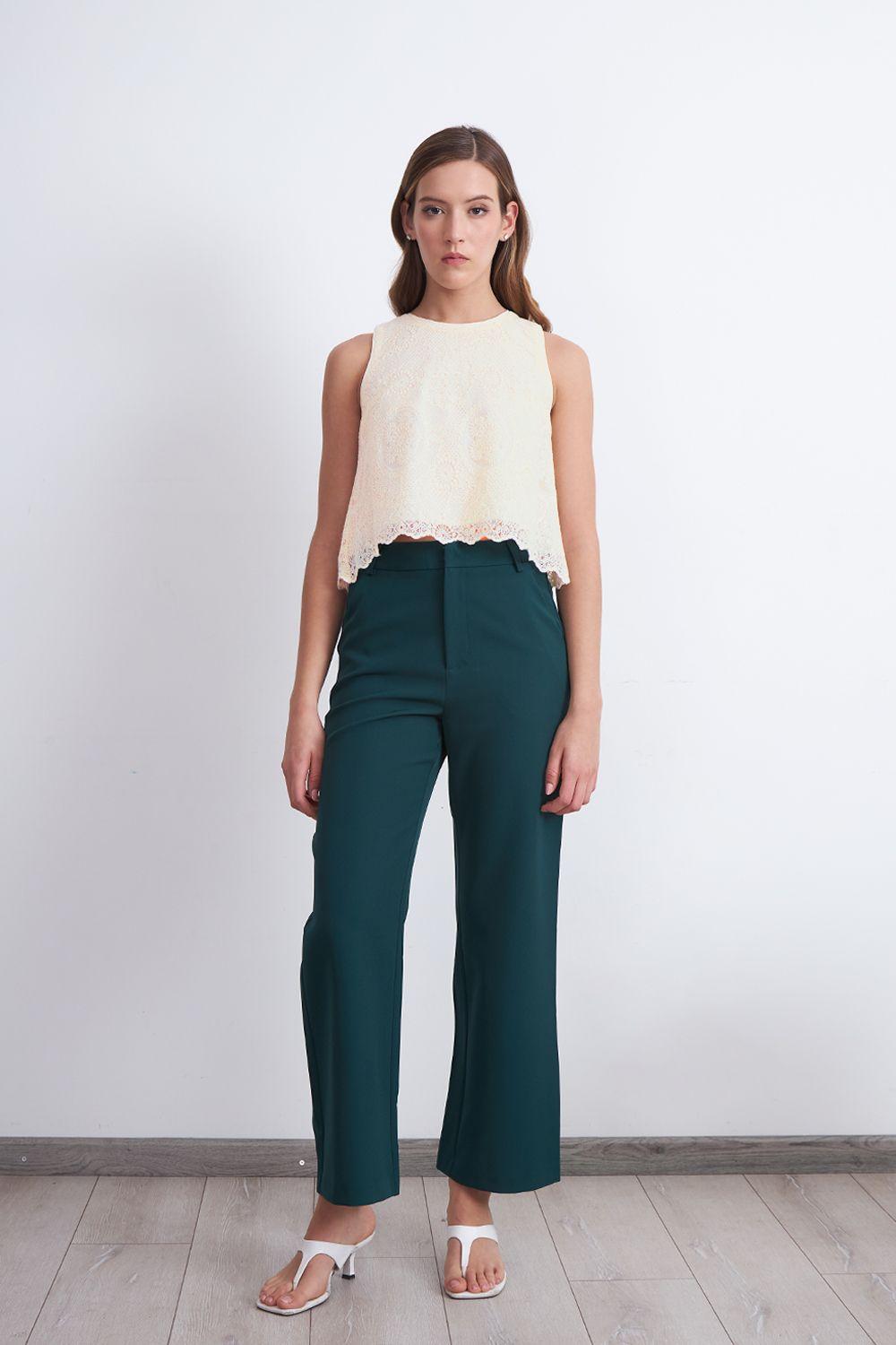Blusa Encaje Detalle Lentejuelas Blanco Nicopoly-1