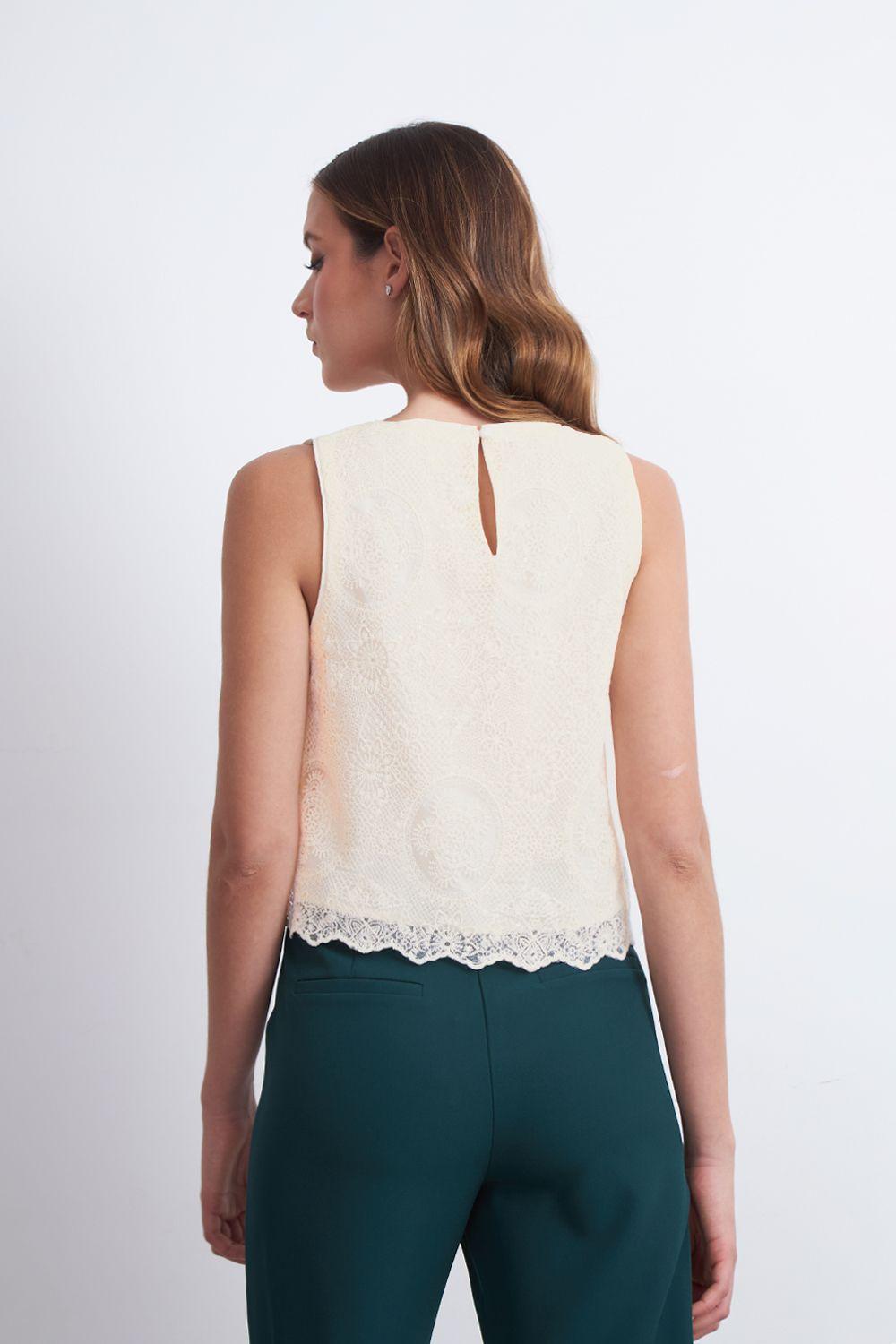 Blusa Encaje Detalle Lentejuelas Blanco Nicopoly-3