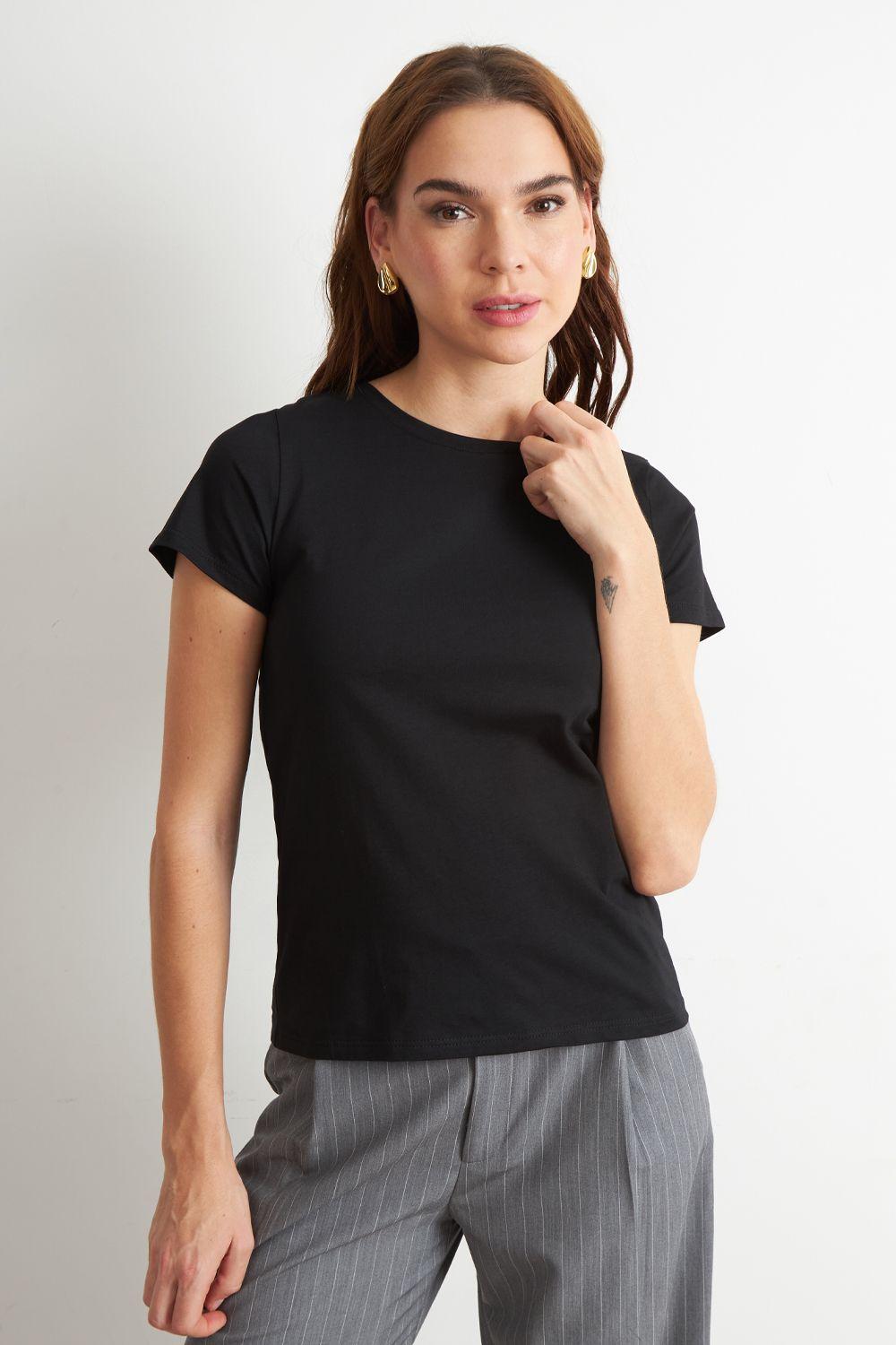 Polera Básica Cuello Redondo Negro Nicopoly-4