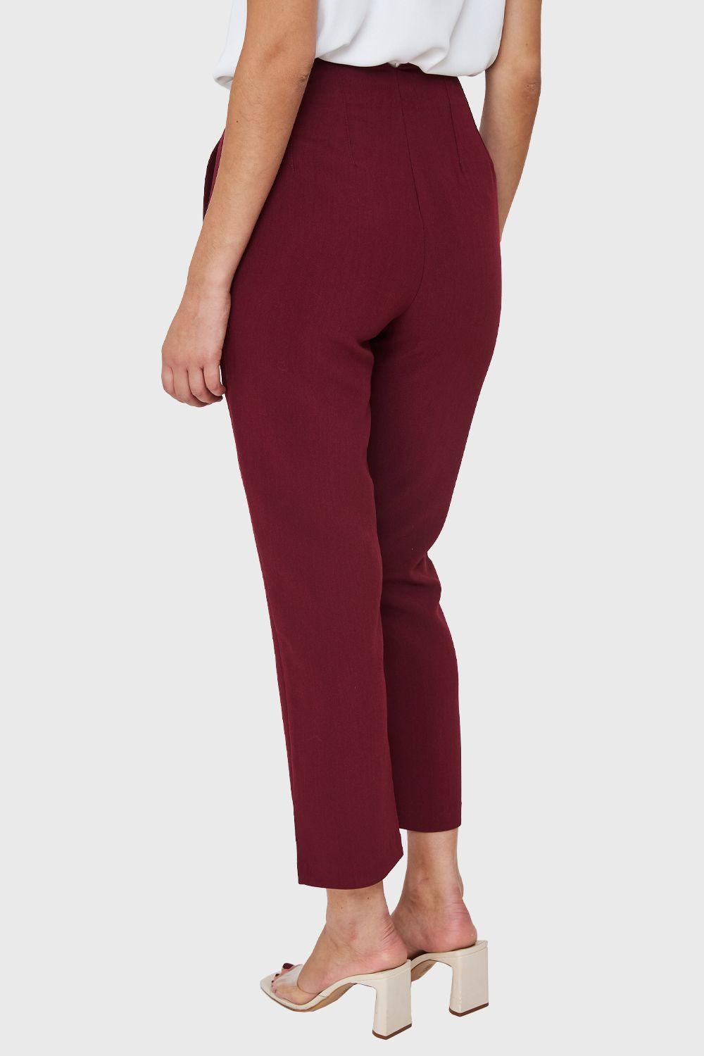 Pantalón Pinzas Recto Burdeos Nicopoly-3