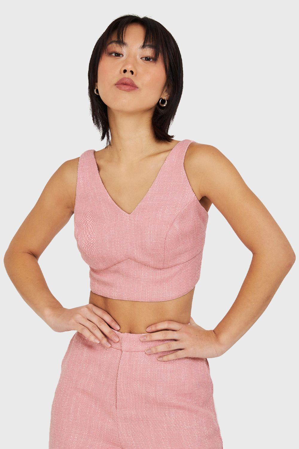 Crop Top Jaspeado Rosado Nicopoly-0