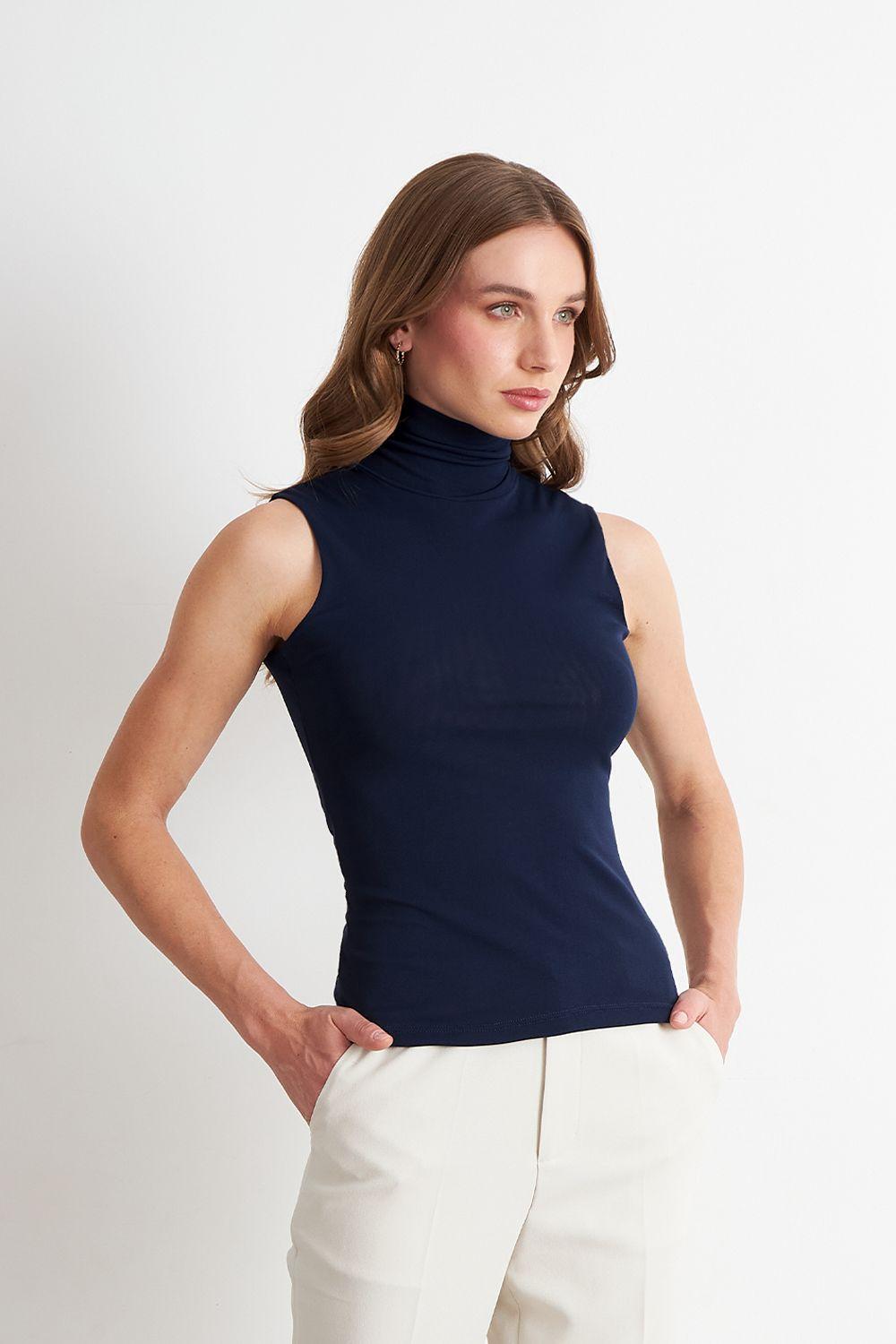 Polera Malla Cuello Alto Azul Nicopoly-2