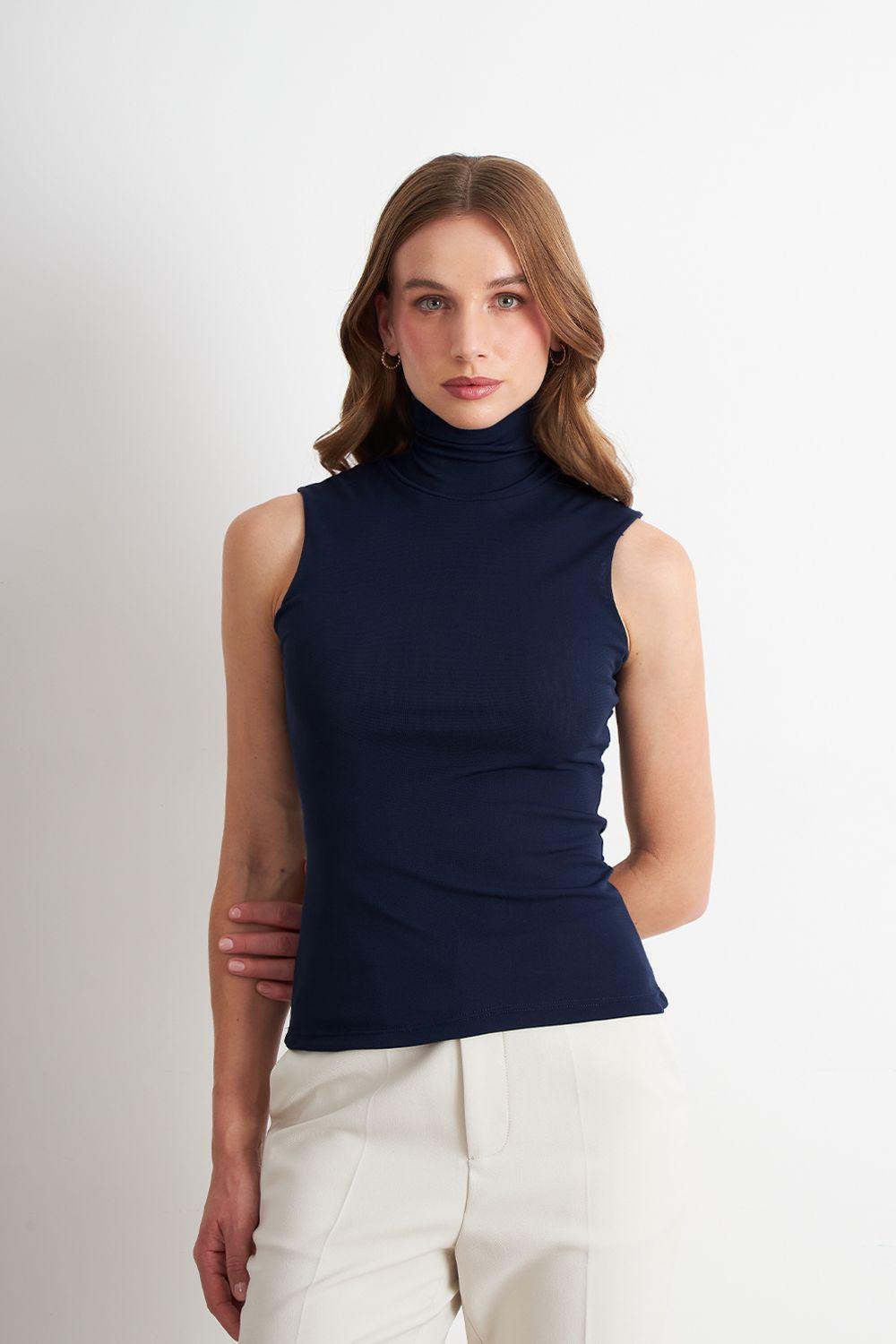 Polera Malla Cuello Alto Azul Nicopoly-4