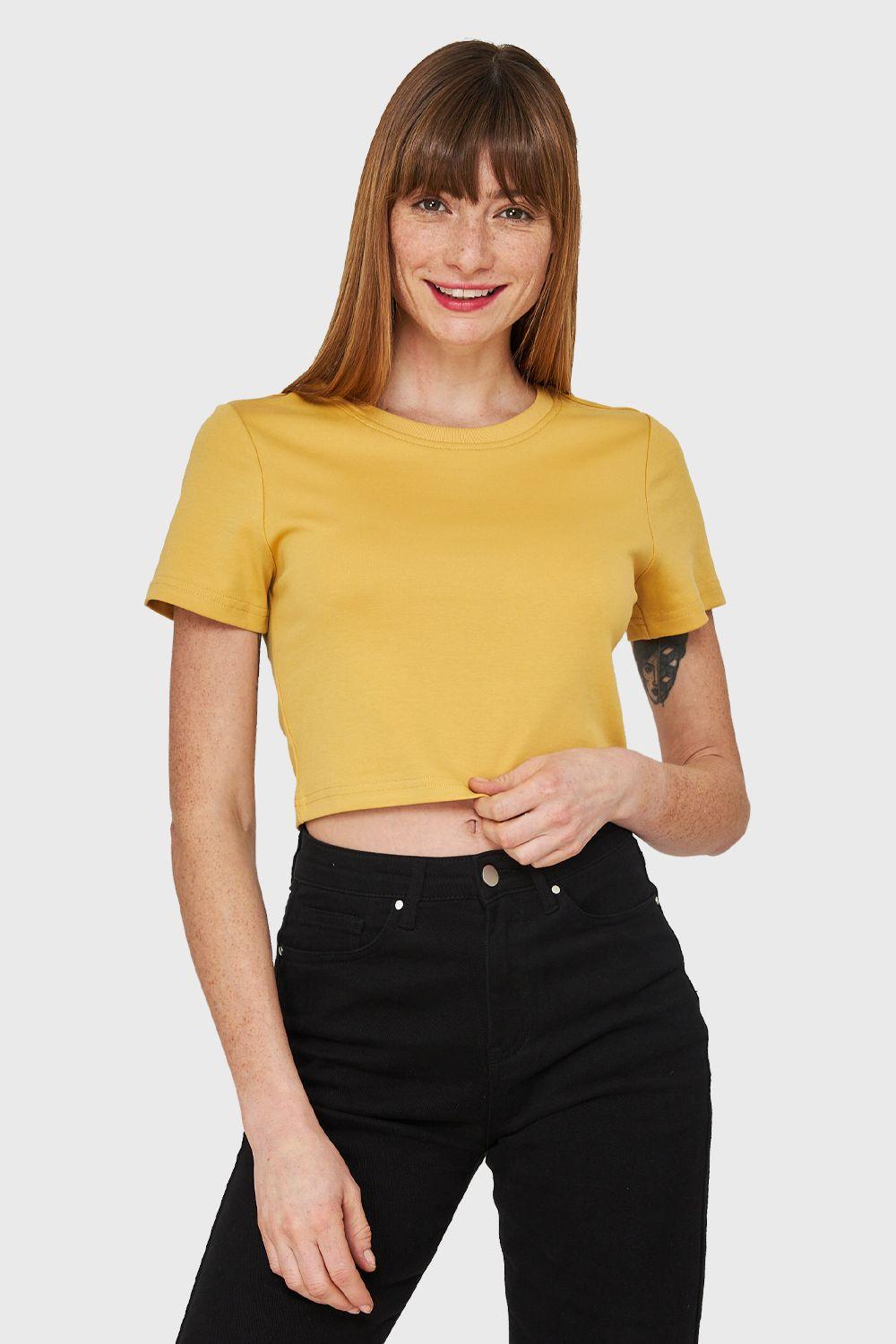 Polera Crop Básica Manga Corta Amarillo Nicopoly-4