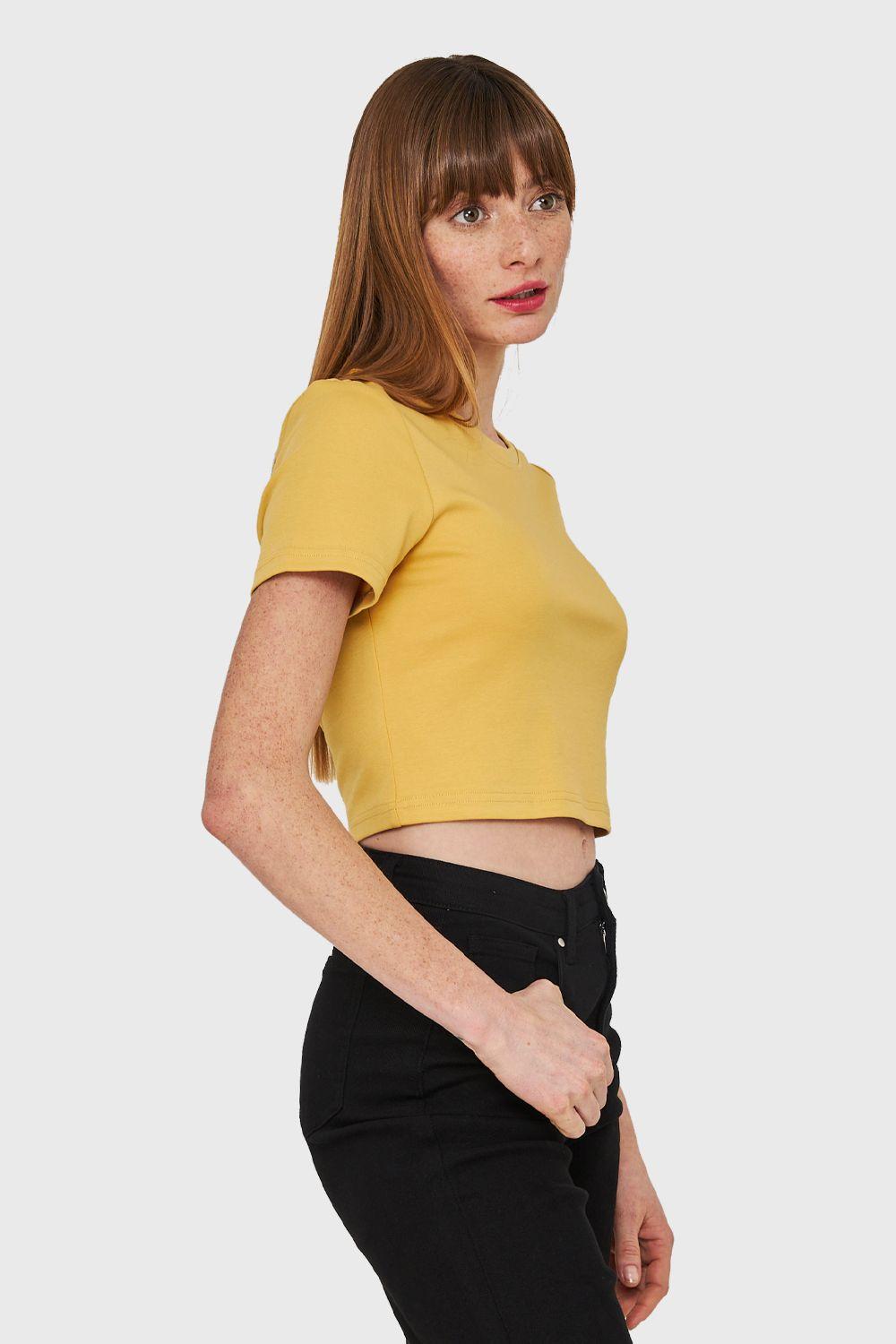 Polera Crop Básica Manga Corta Amarillo Nicopoly-2