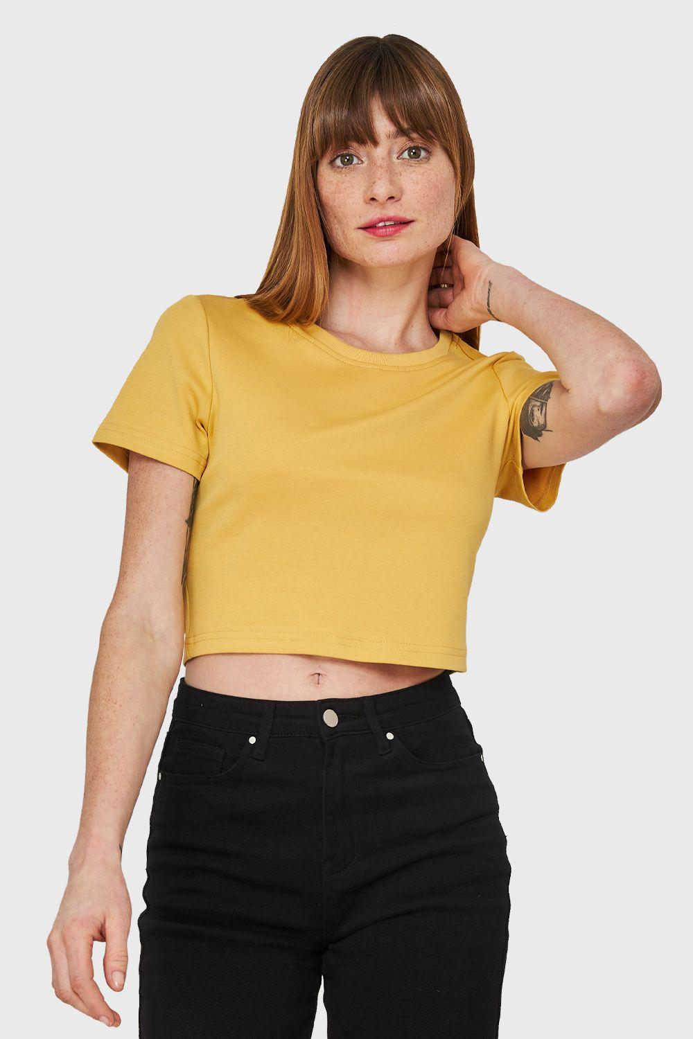 Polera Crop Básica Manga Corta Amarillo Nicopoly-0