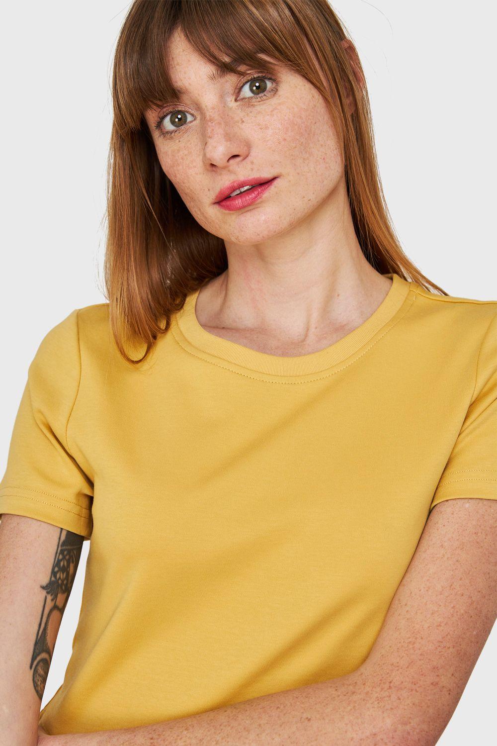Polera Crop Básica Manga Corta Amarillo Nicopoly-5