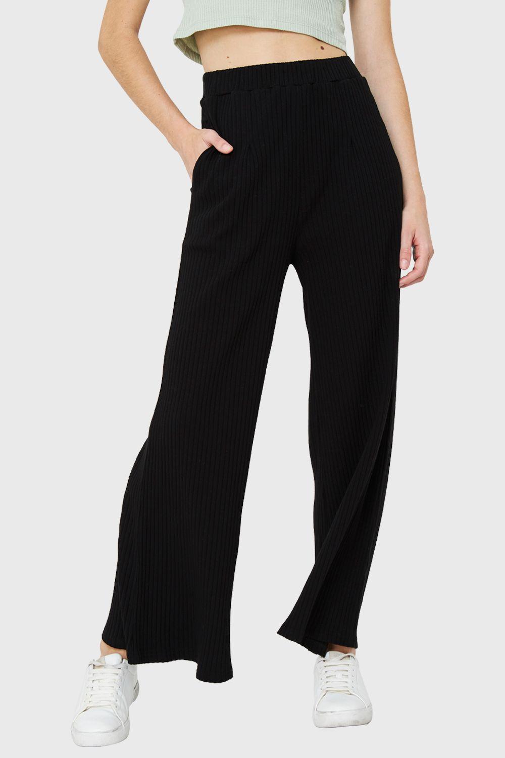 Pantalón Palazzo Acanalado Negro Nicopoly-4