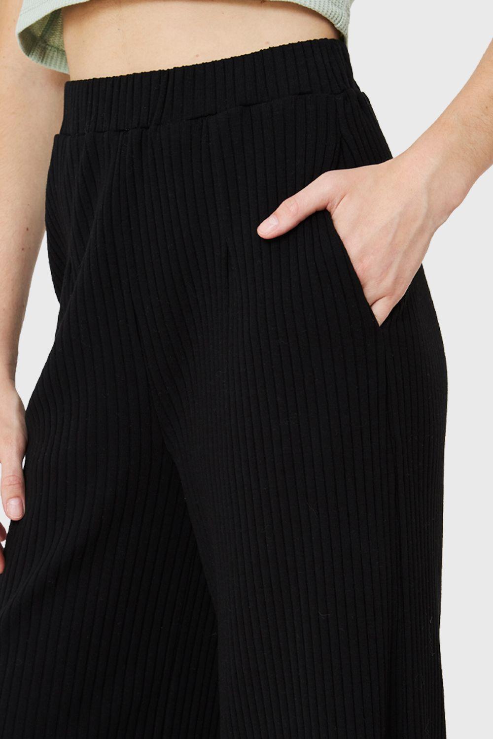 Pantalón Palazzo Acanalado Negro Nicopoly-5