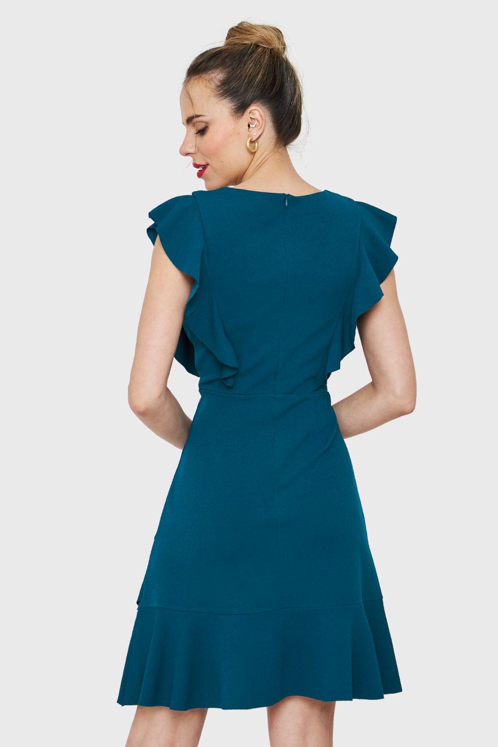 Vestido Volantes Azul Petróleo Nicopoly-3